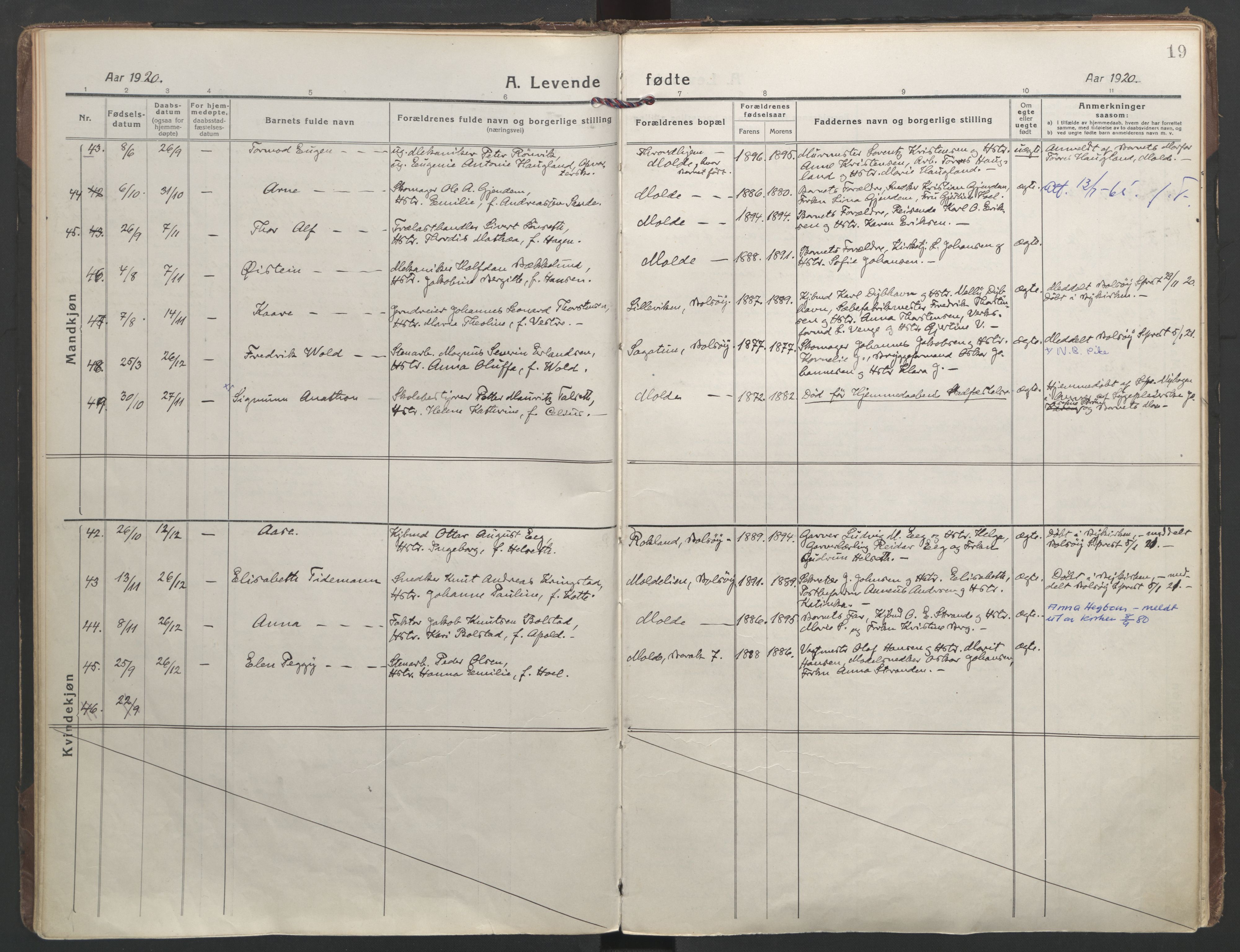 Ministerialprotokoller, klokkerbøker og fødselsregistre - Møre og Romsdal, SAT/A-1454/558/L0696: Ministerialbok nr. 558A10, 1917-1929, s. 19