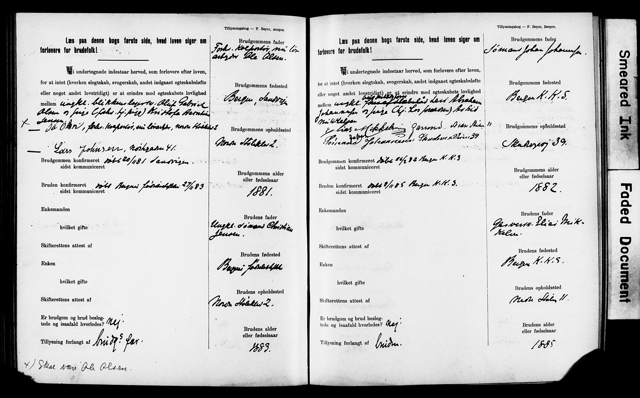 Mariakirken Sokneprestembete, SAB/A-76901: Forlovererklæringer nr. II.5.2, 1901-1909, s. 116