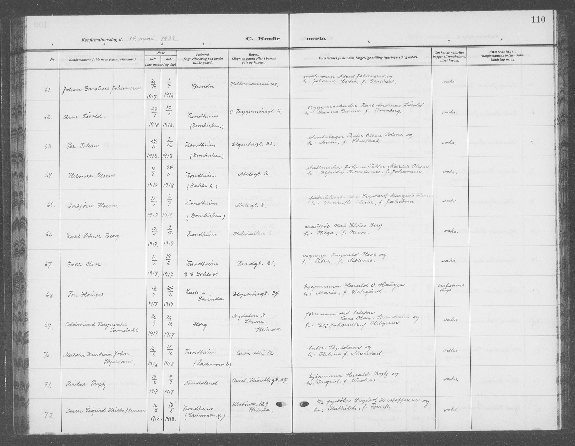 Ministerialprotokoller, klokkerbøker og fødselsregistre - Sør-Trøndelag, AV/SAT-A-1456/601/L0099: Klokkerbok nr. 601C17, 1928-1941, s. 110