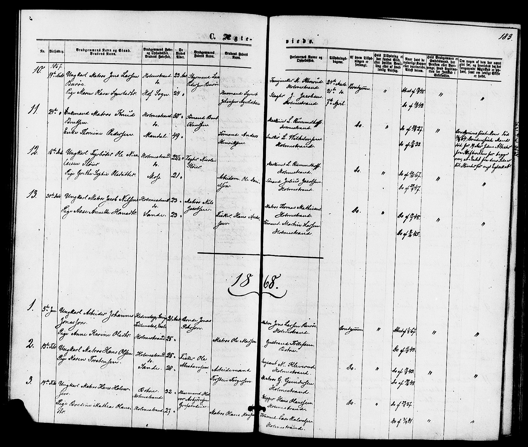 Holmestrand kirkebøker, AV/SAKO-A-346/F/Fa/L0003: Ministerialbok nr. 3, 1867-1879, s. 183