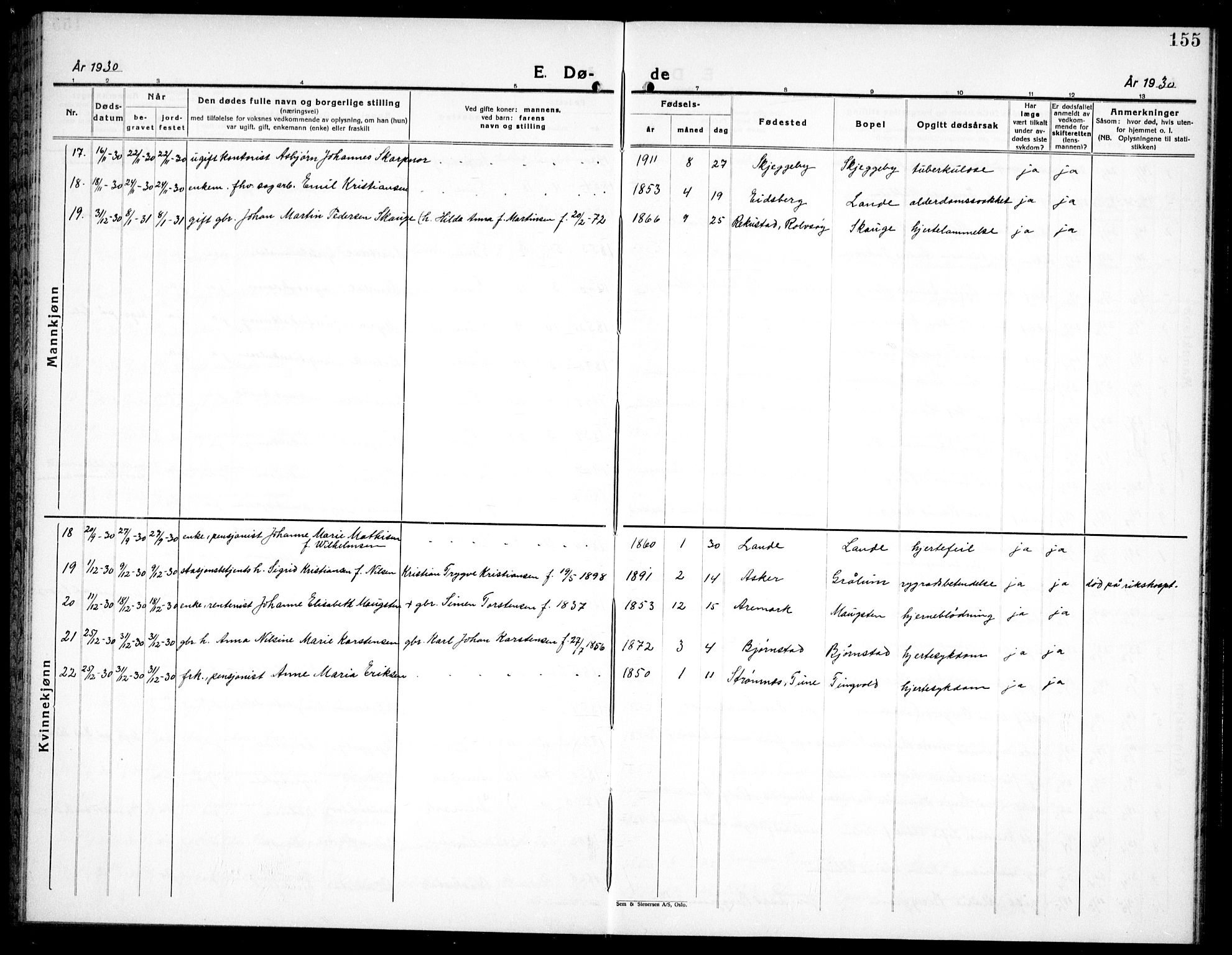 Tune prestekontor Kirkebøker, AV/SAO-A-2007/G/Ga/L0005: Klokkerbok nr. I 5, 1929-1939, s. 155