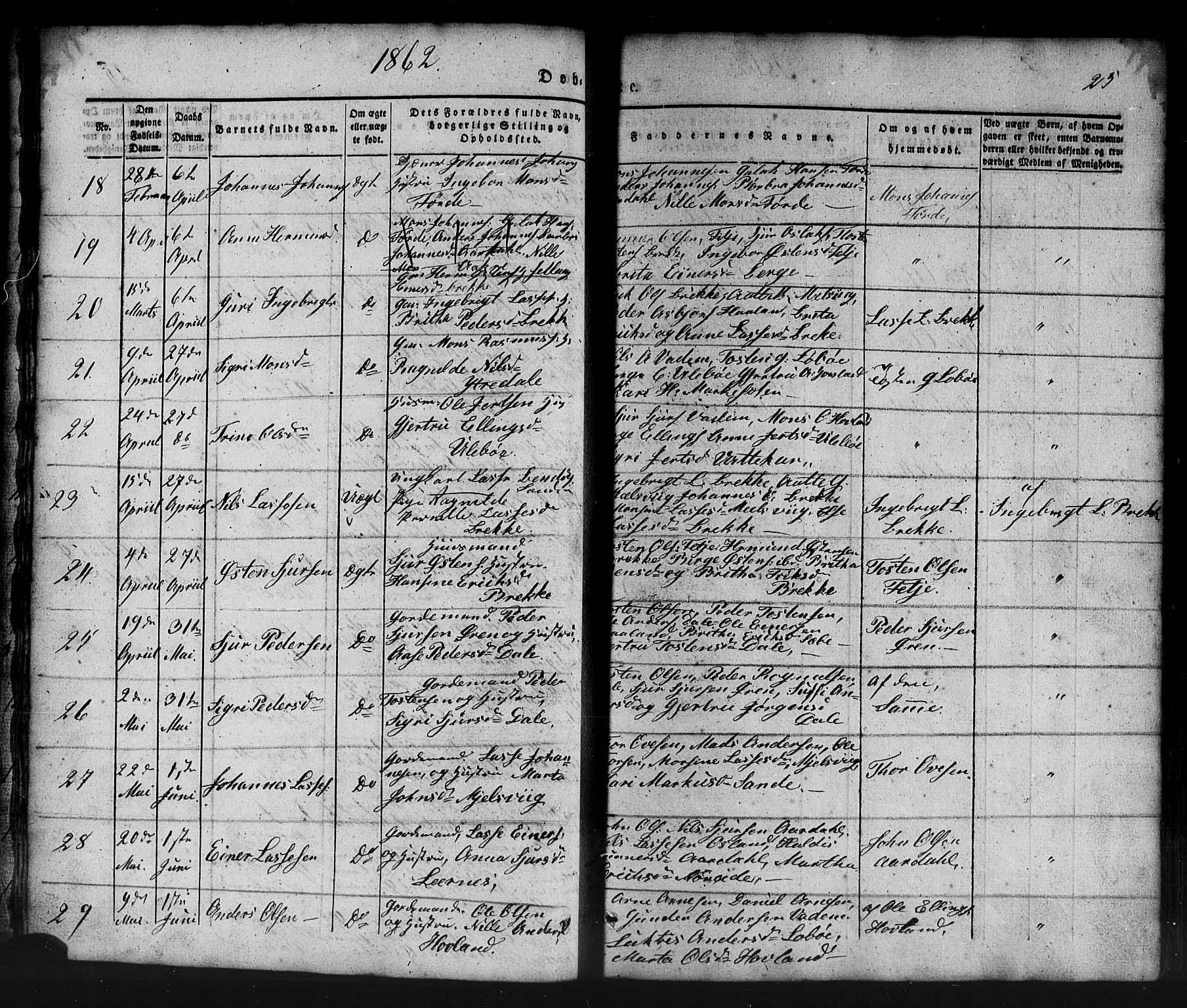 Lavik sokneprestembete, AV/SAB-A-80901: Klokkerbok nr. B 1, 1854-1881, s. 25