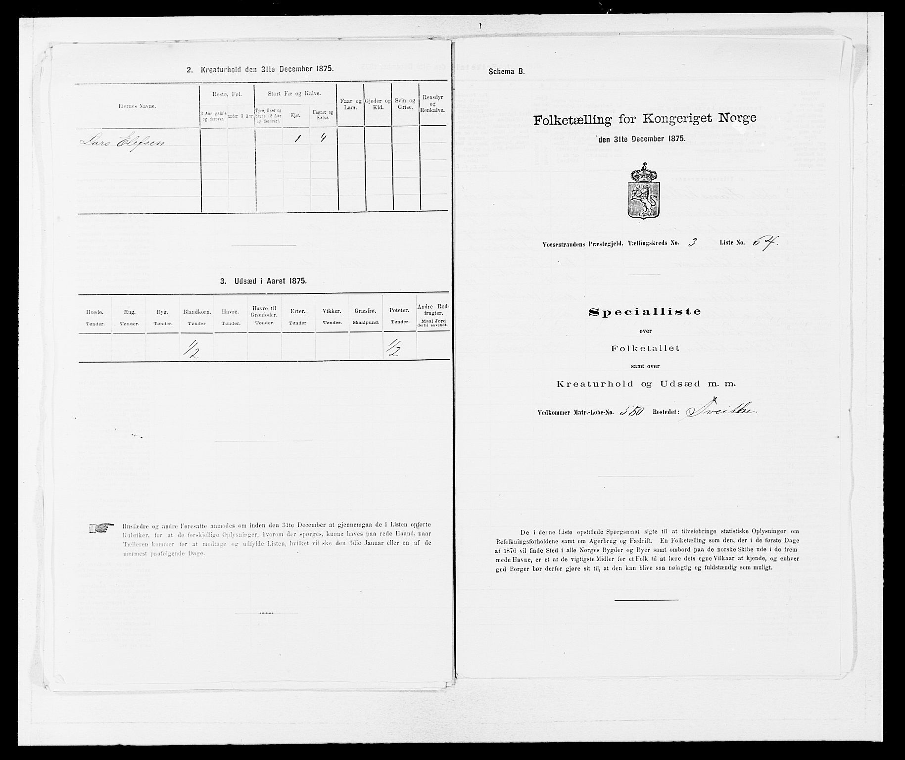 SAB, Folketelling 1875 for 1236P Vossestrand prestegjeld, 1875, s. 327