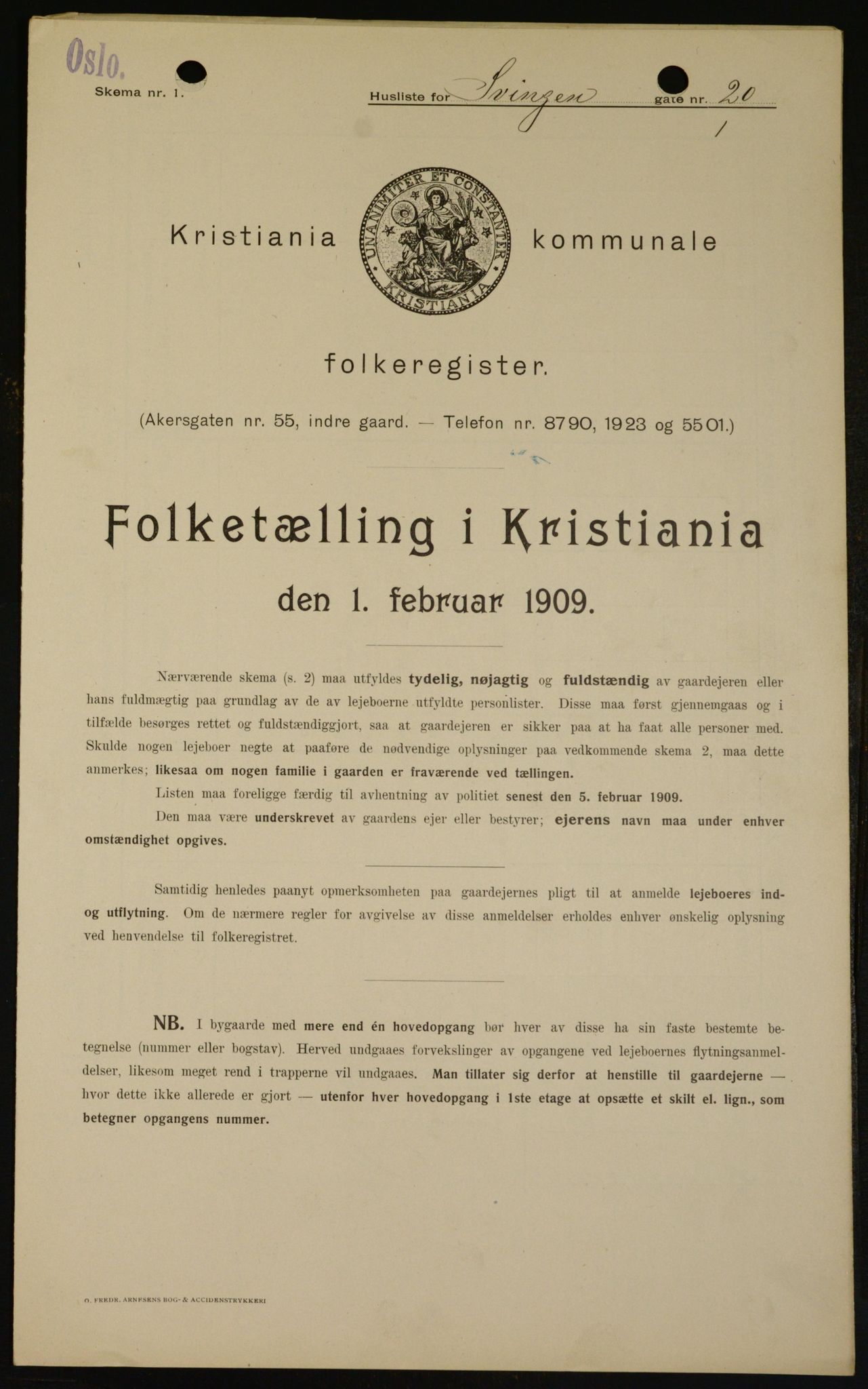 OBA, Kommunal folketelling 1.2.1909 for Kristiania kjøpstad, 1909, s. 96053