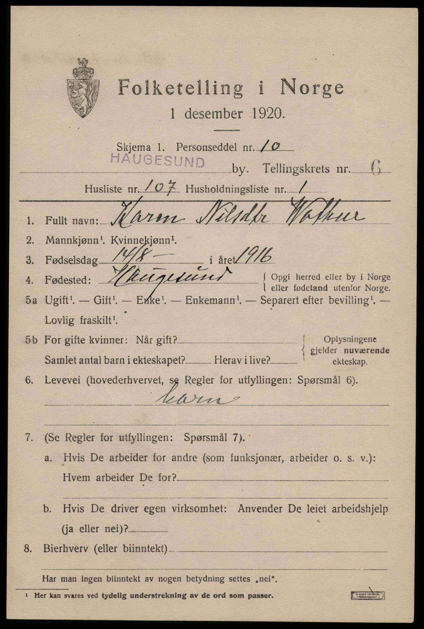 SAST, Folketelling 1920 for 1106 Haugesund kjøpstad, 1920, s. 23635