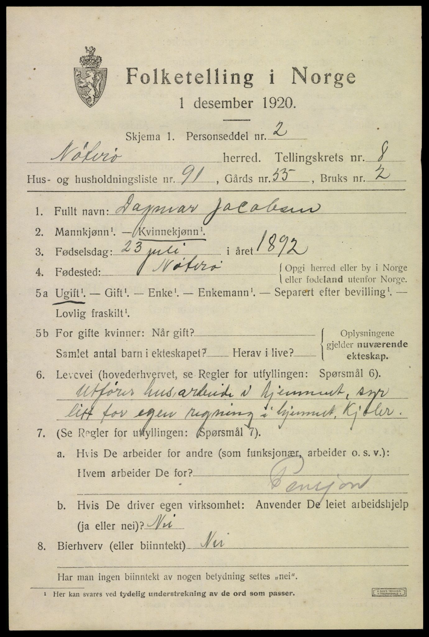 SAKO, Folketelling 1920 for 0722 Nøtterøy herred, 1920, s. 11249