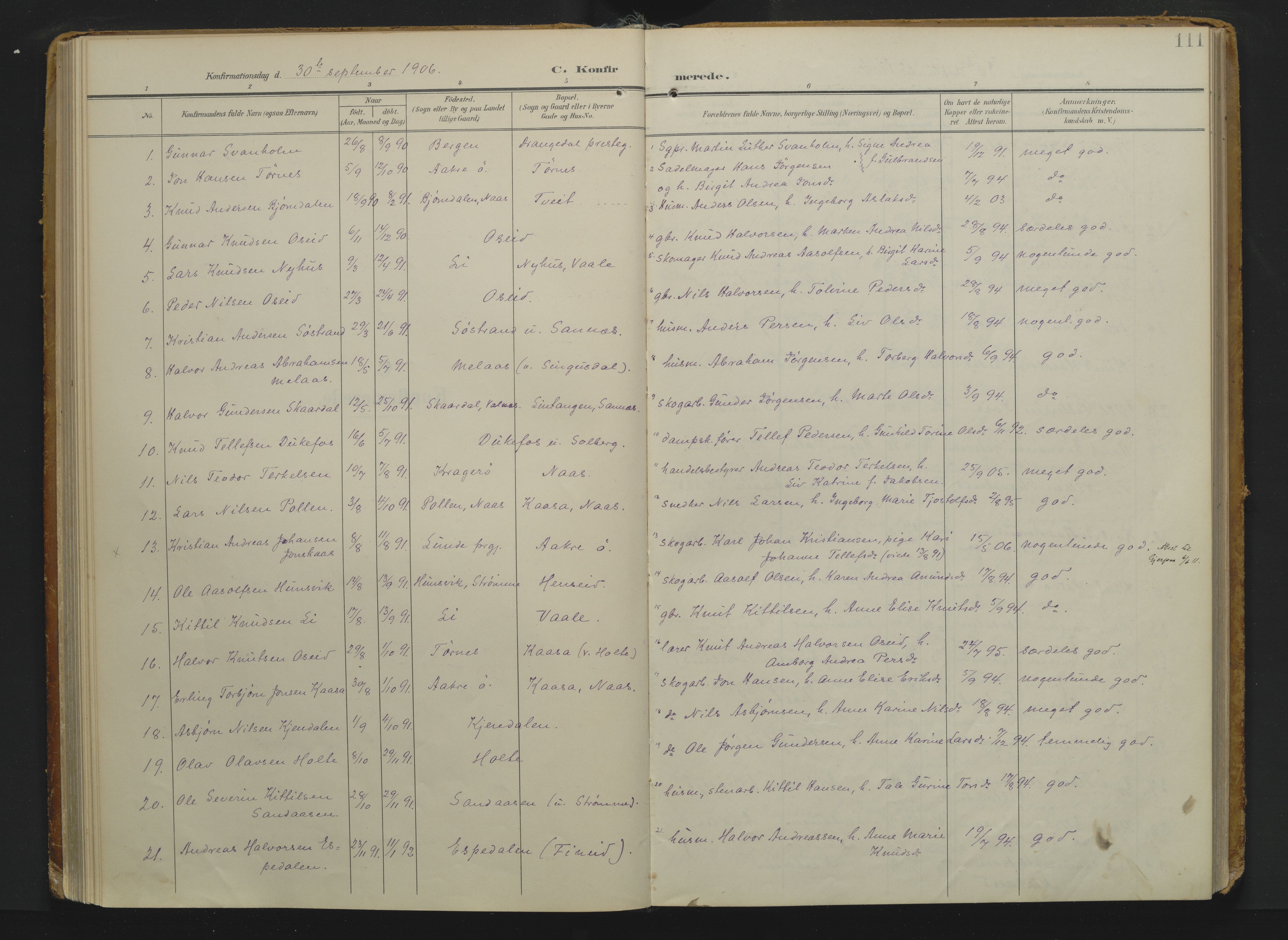 Drangedal kirkebøker, SAKO/A-258/F/Fa/L0014: Ministerialbok nr. 14, 1906-1920, s. 111