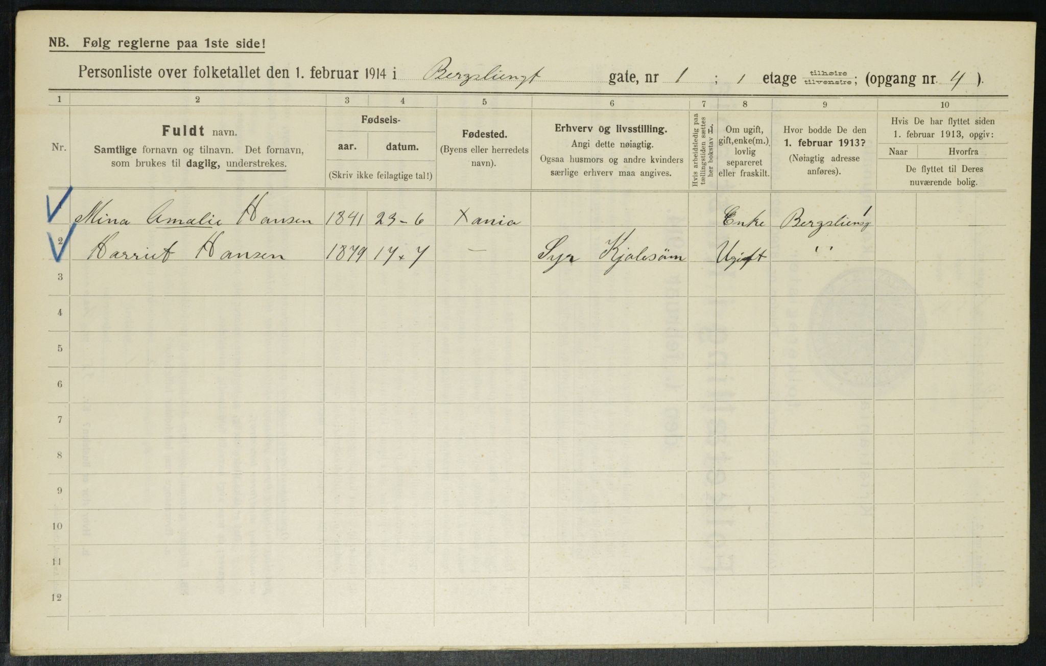 OBA, Kommunal folketelling 1.2.1914 for Kristiania, 1914, s. 4014