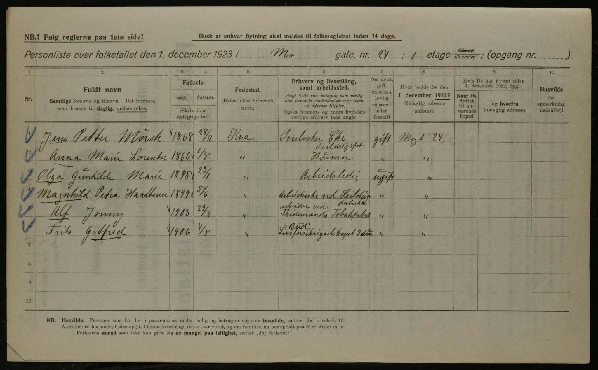 OBA, Kommunal folketelling 1.12.1923 for Kristiania, 1923, s. 72560