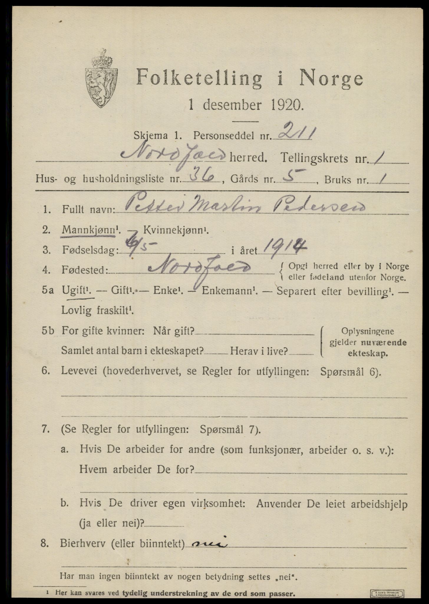 SAT, Folketelling 1920 for 1846 Nordfold herred, 1920, s. 933