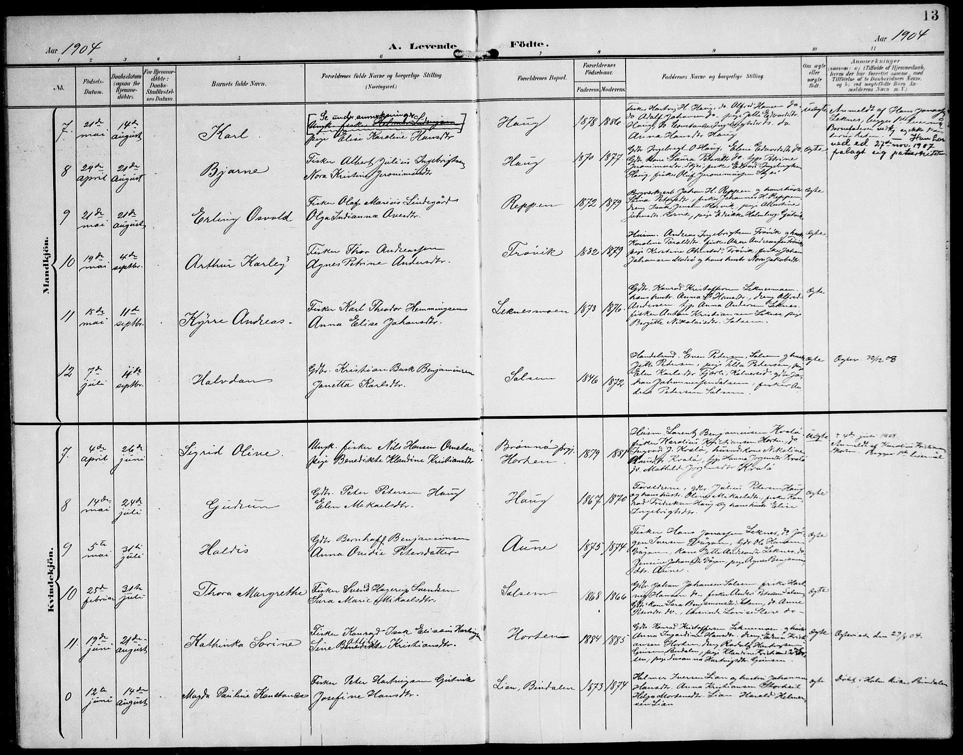 Ministerialprotokoller, klokkerbøker og fødselsregistre - Nord-Trøndelag, SAT/A-1458/788/L0698: Ministerialbok nr. 788A05, 1902-1921, s. 13