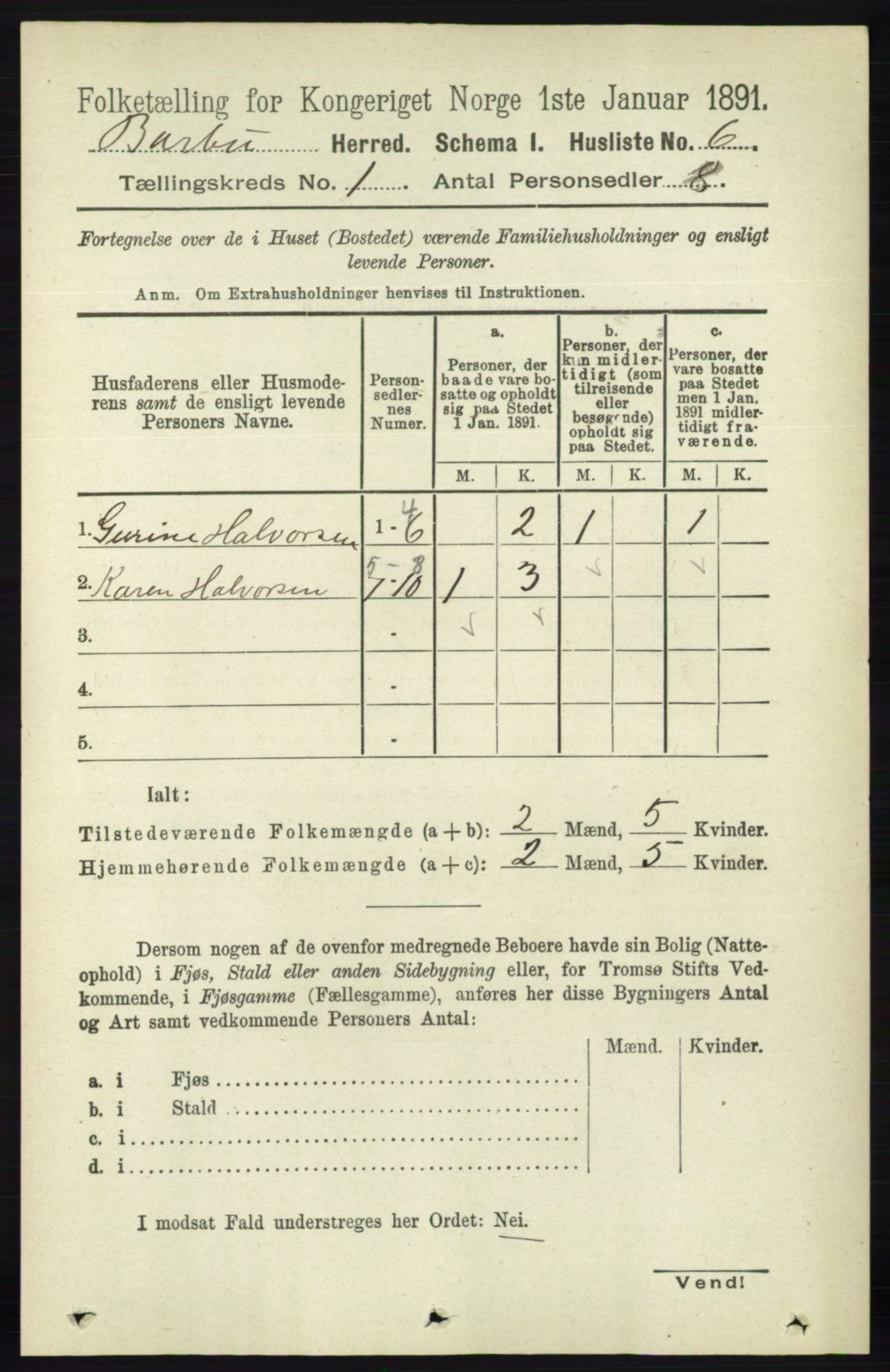 RA, Folketelling 1891 for 0990 Barbu herred, 1891, s. 37