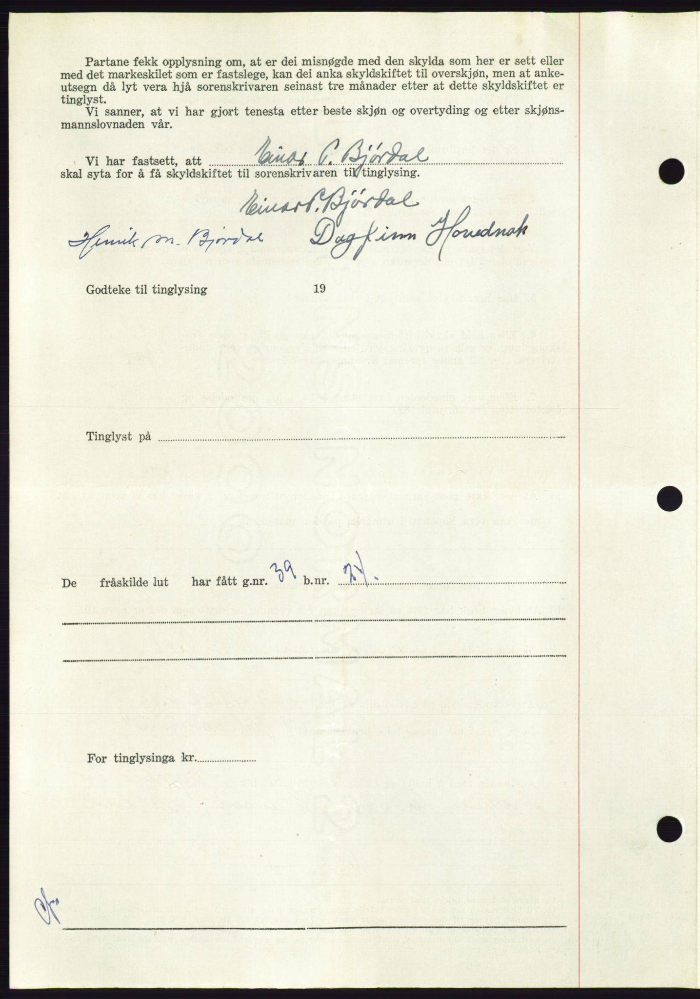 Søre Sunnmøre sorenskriveri, AV/SAT-A-4122/1/2/2C/L0092: Pantebok nr. 18A, 1952-1952, Dagboknr: 1639/1952