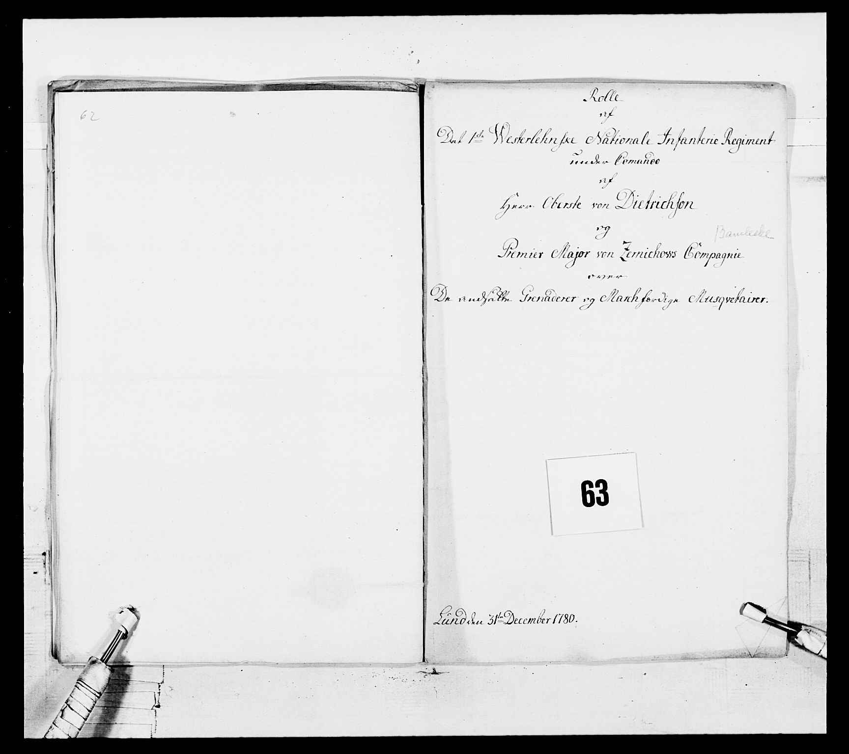 Generalitets- og kommissariatskollegiet, Det kongelige norske kommissariatskollegium, AV/RA-EA-5420/E/Eh/L0102: 1. Vesterlenske nasjonale infanteriregiment, 1778-1780, s. 614