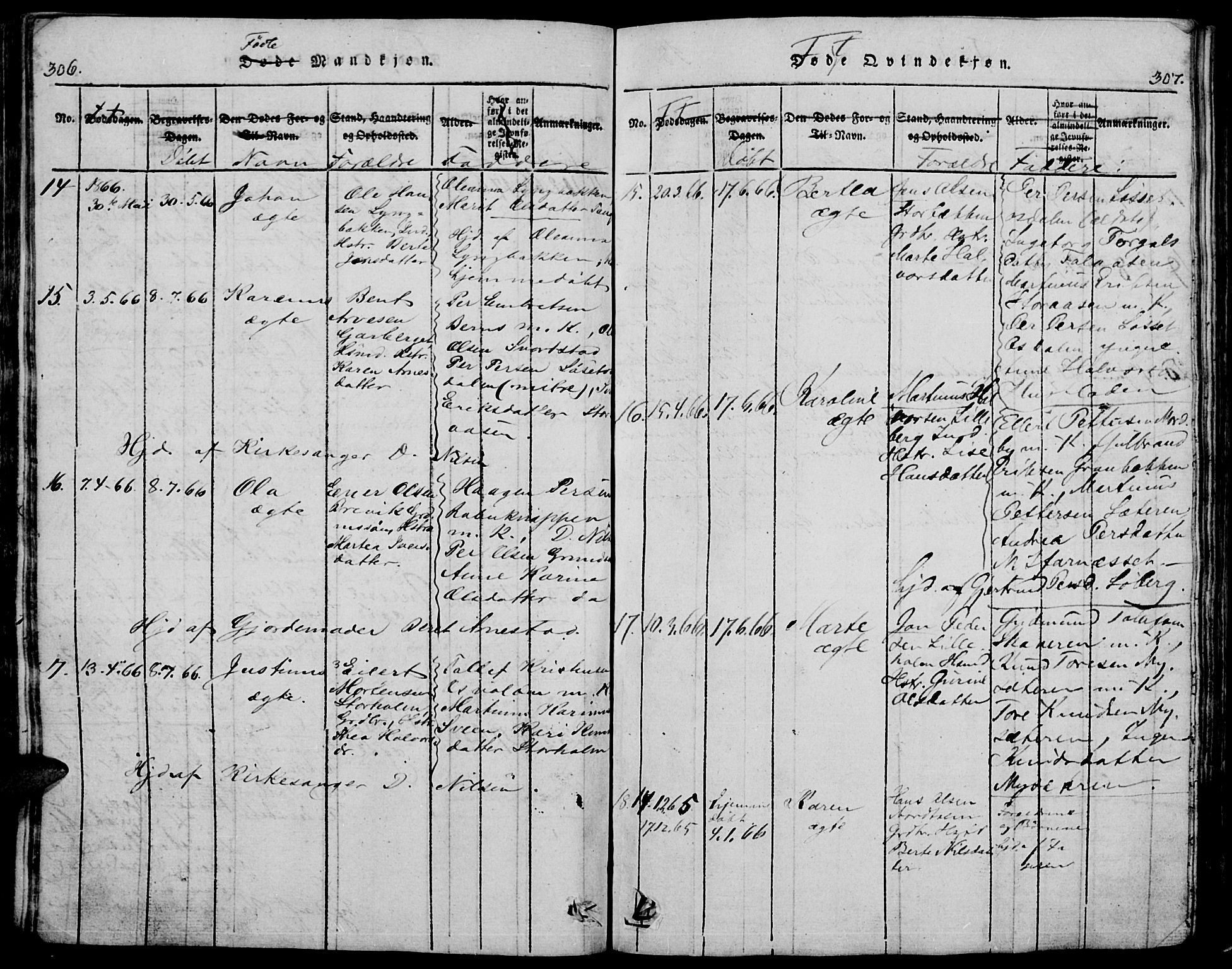 Trysil prestekontor, AV/SAH-PREST-046/H/Ha/Hab/L0005: Klokkerbok nr. 5, 1814-1877, s. 306-307