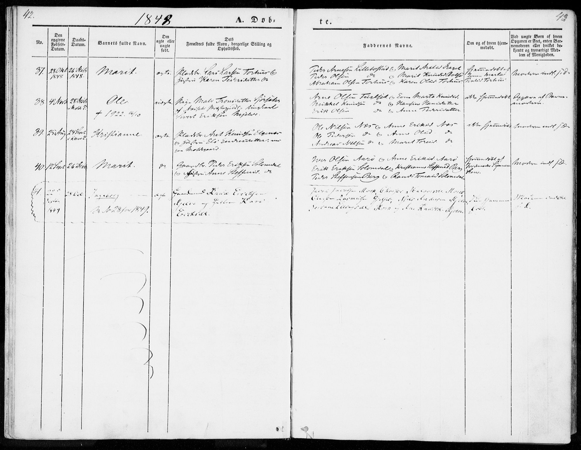 Ministerialprotokoller, klokkerbøker og fødselsregistre - Møre og Romsdal, SAT/A-1454/555/L0653: Ministerialbok nr. 555A04, 1843-1869, s. 42-43
