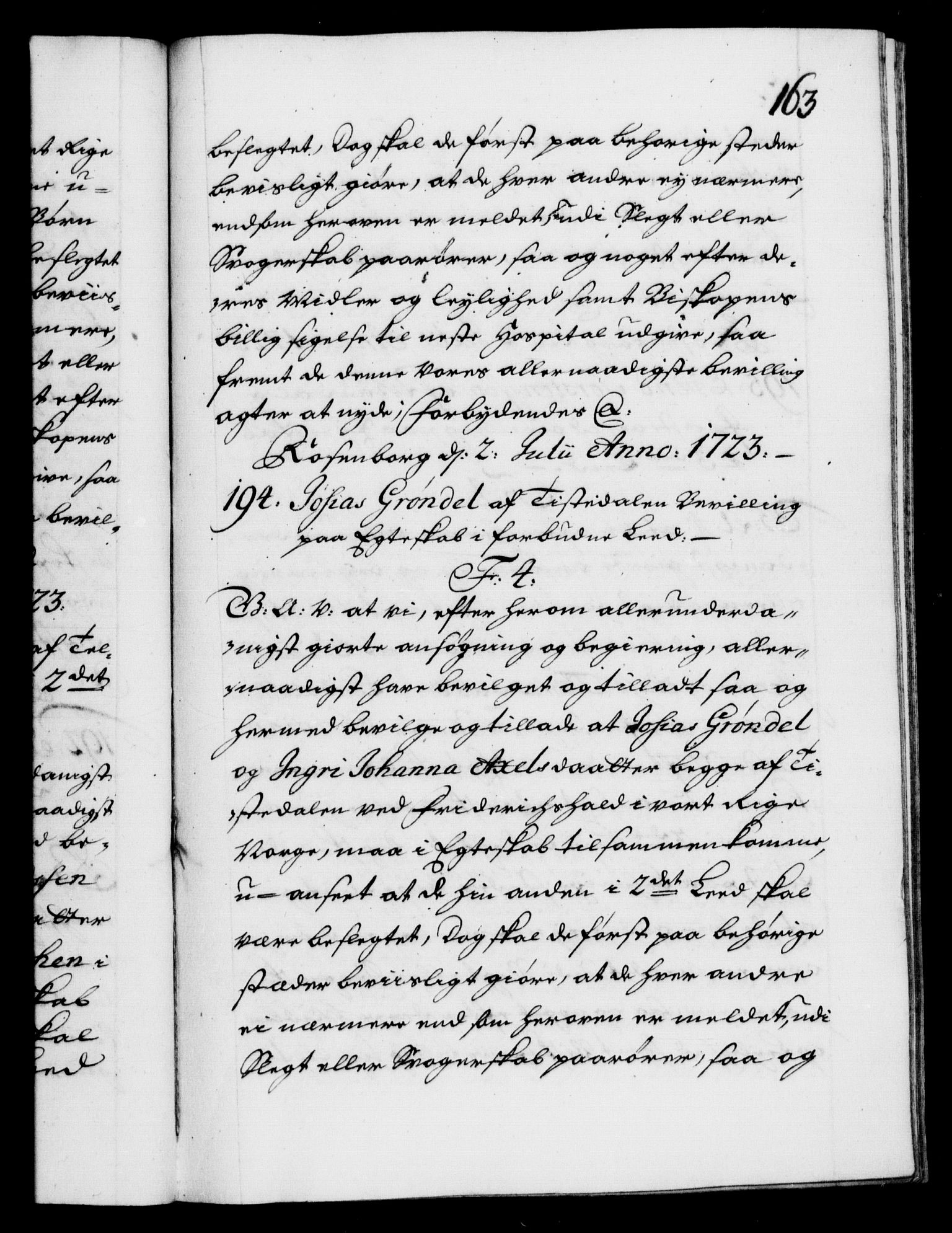 Danske Kanselli 1572-1799, AV/RA-EA-3023/F/Fc/Fca/Fcaa/L0024: Norske registre, 1723-1725, s. 163a