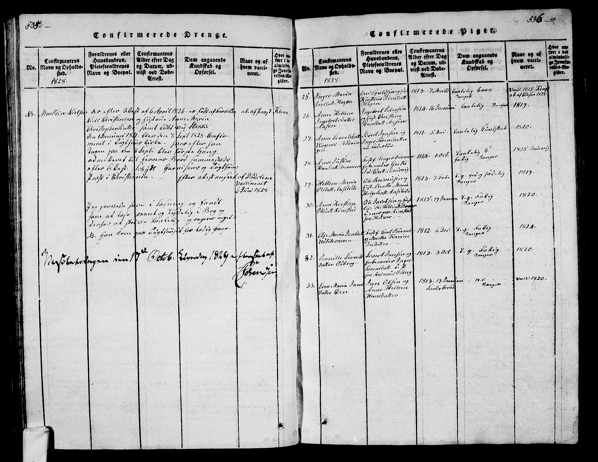 Hedrum kirkebøker, AV/SAKO-A-344/G/Ga/L0003: Klokkerbok nr. I 3, 1817-1835, s. 535-536