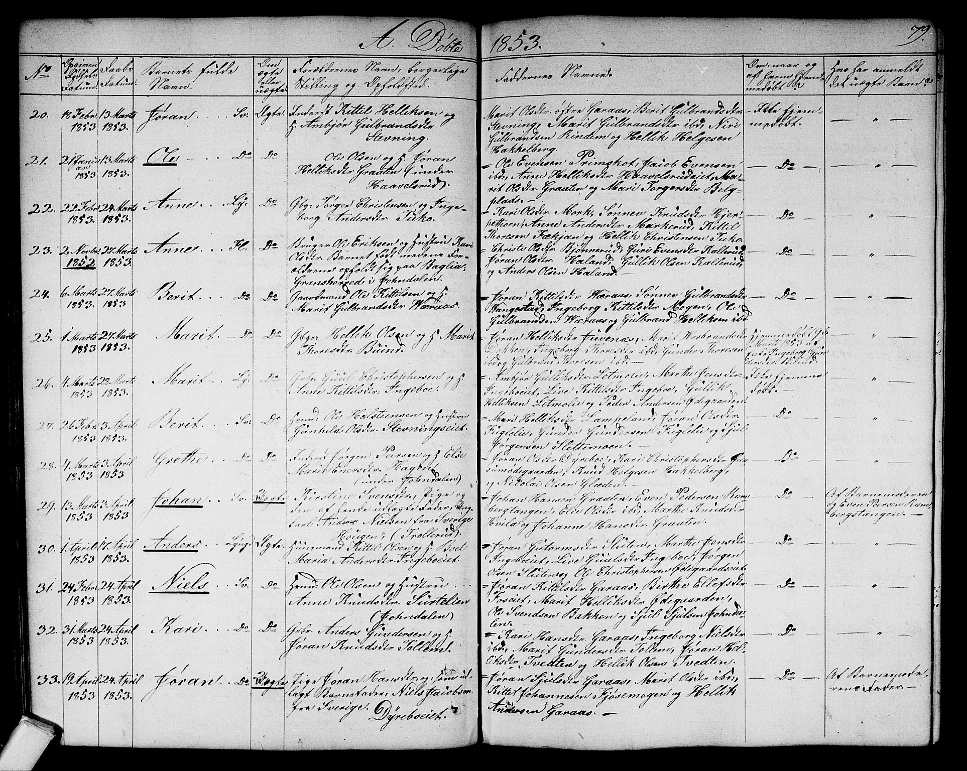 Flesberg kirkebøker, AV/SAKO-A-18/G/Ga/L0002: Klokkerbok nr. I 2, 1834-1860, s. 79