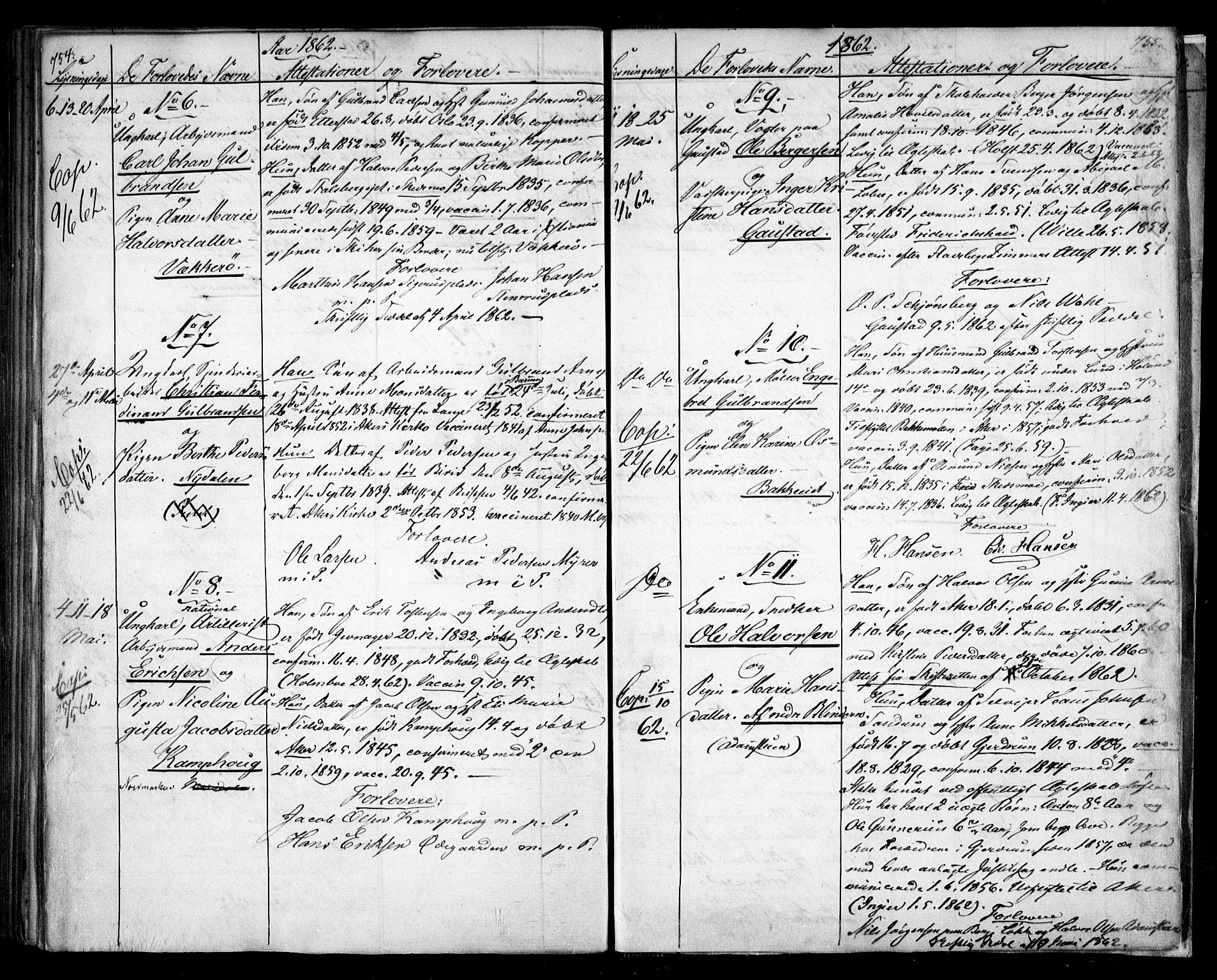 Aker prestekontor kirkebøker, AV/SAO-A-10861/H/L0005: Lysningsprotokoll nr. 5, 1853-1864, s. 754-755