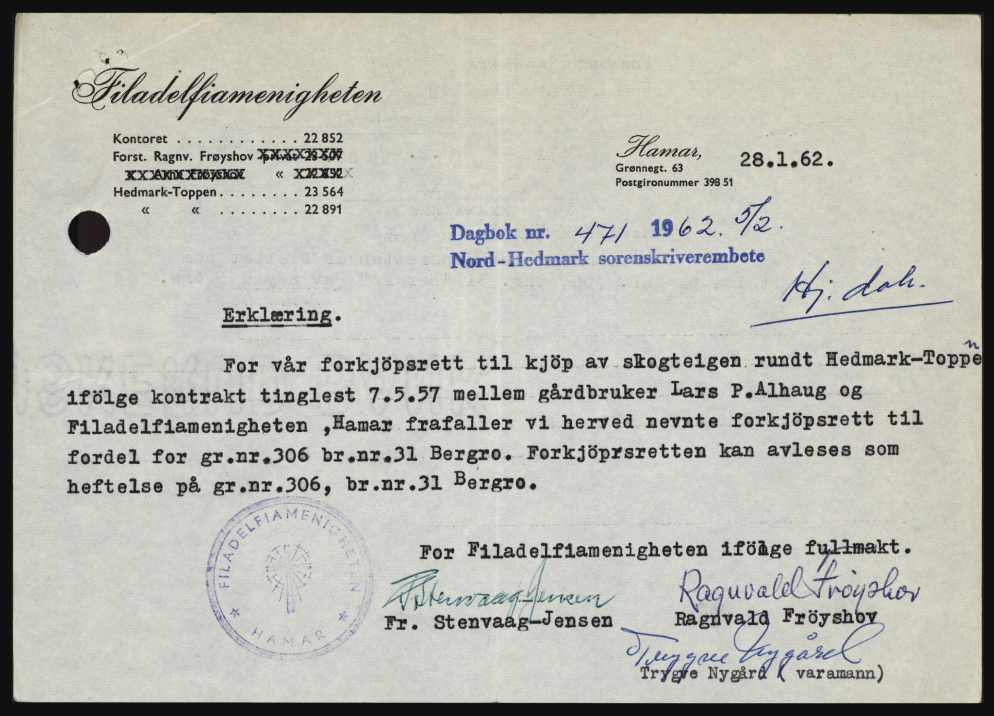 Nord-Hedmark sorenskriveri, SAH/TING-012/H/Hc/L0016: Pantebok nr. 16, 1962-1962, Dagboknr: 471/1962