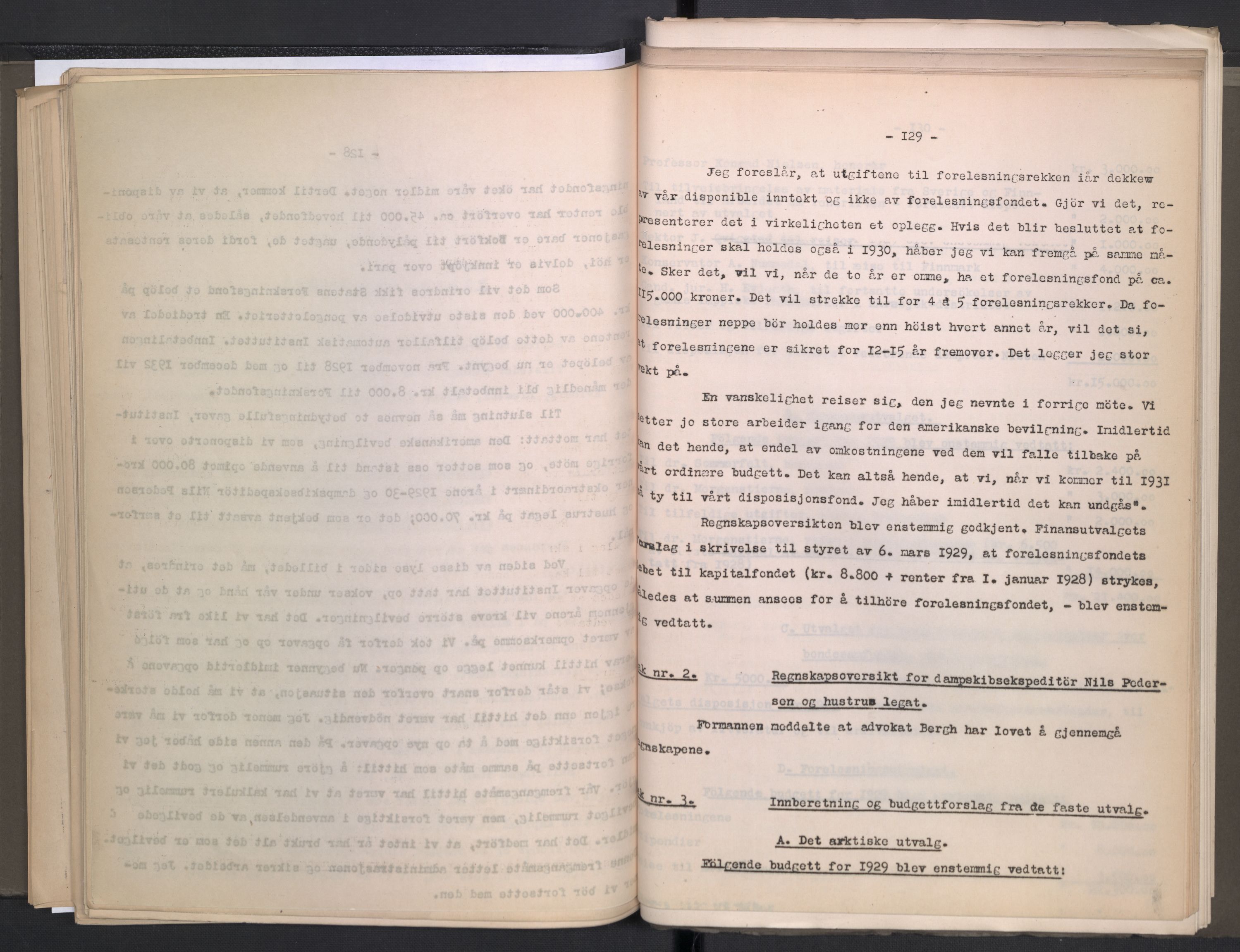 Instituttet for sammenlignende kulturforskning, AV/RA-PA-0424/A/L0005: Styreprotokoll, 1923-1930, s. 129