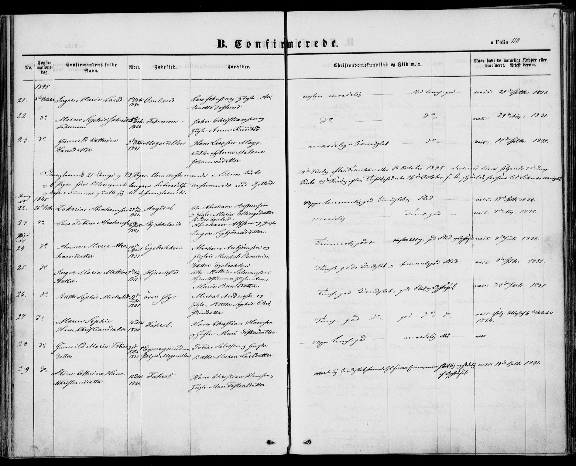 Kvinesdal sokneprestkontor, AV/SAK-1111-0026/F/Fa/Fab/L0005: Ministerialbok nr. A 5, 1844-1857, s. 110