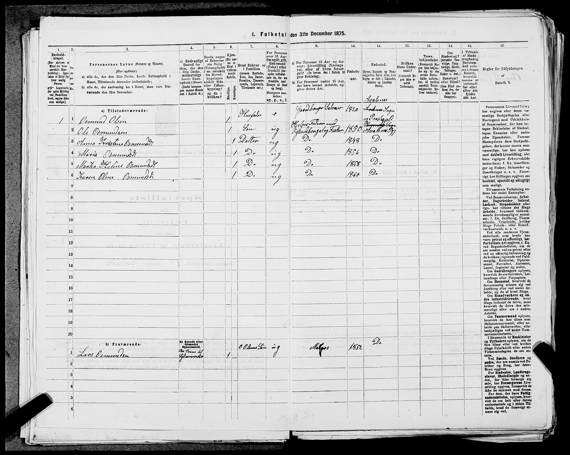 SAST, Folketelling 1875 for 1147L Avaldsnes prestegjeld, Avaldsnes sokn og Kopervik landsokn, 1875, s. 87