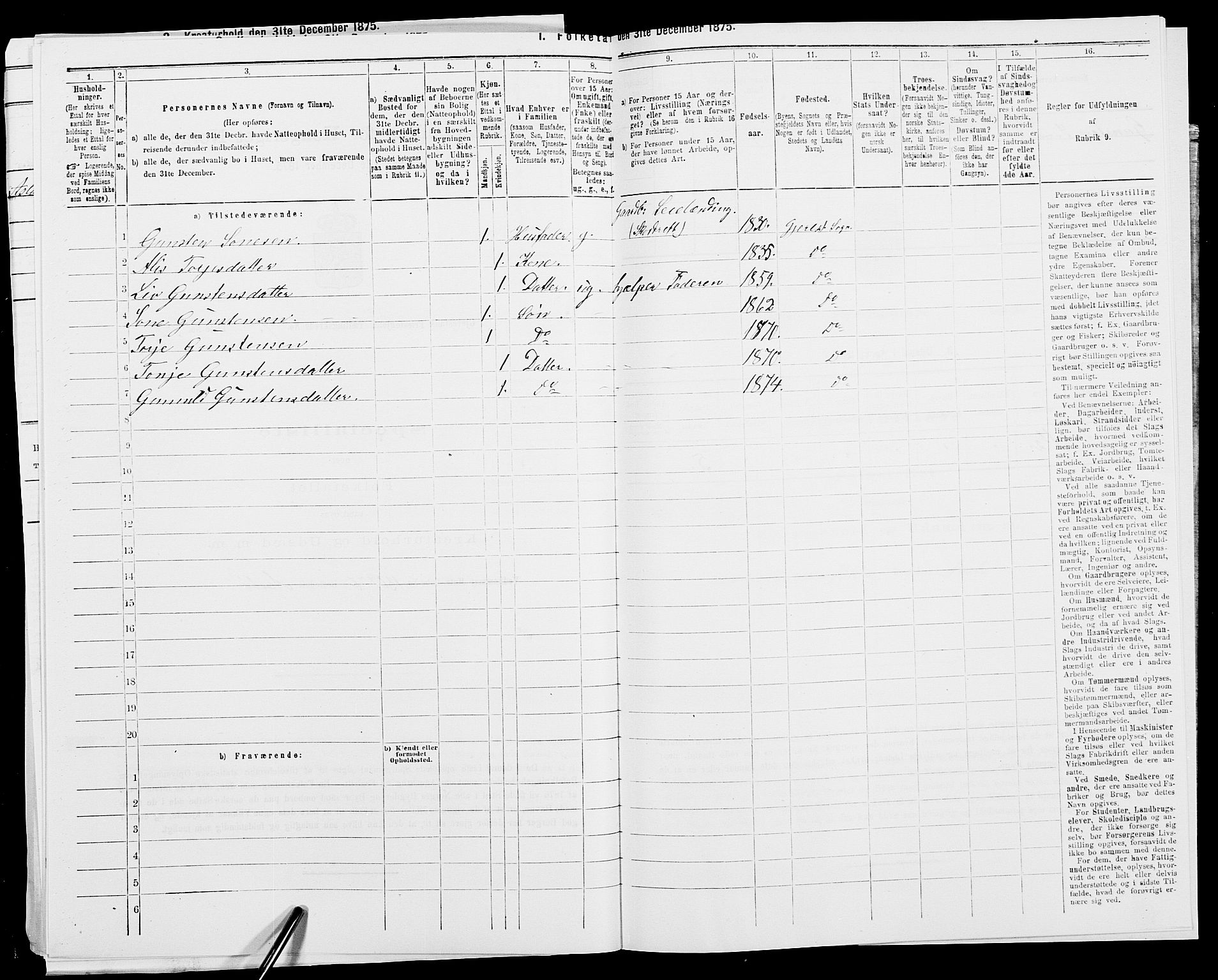 SAK, Folketelling 1875 for 0911P Gjerstad prestegjeld, 1875, s. 812