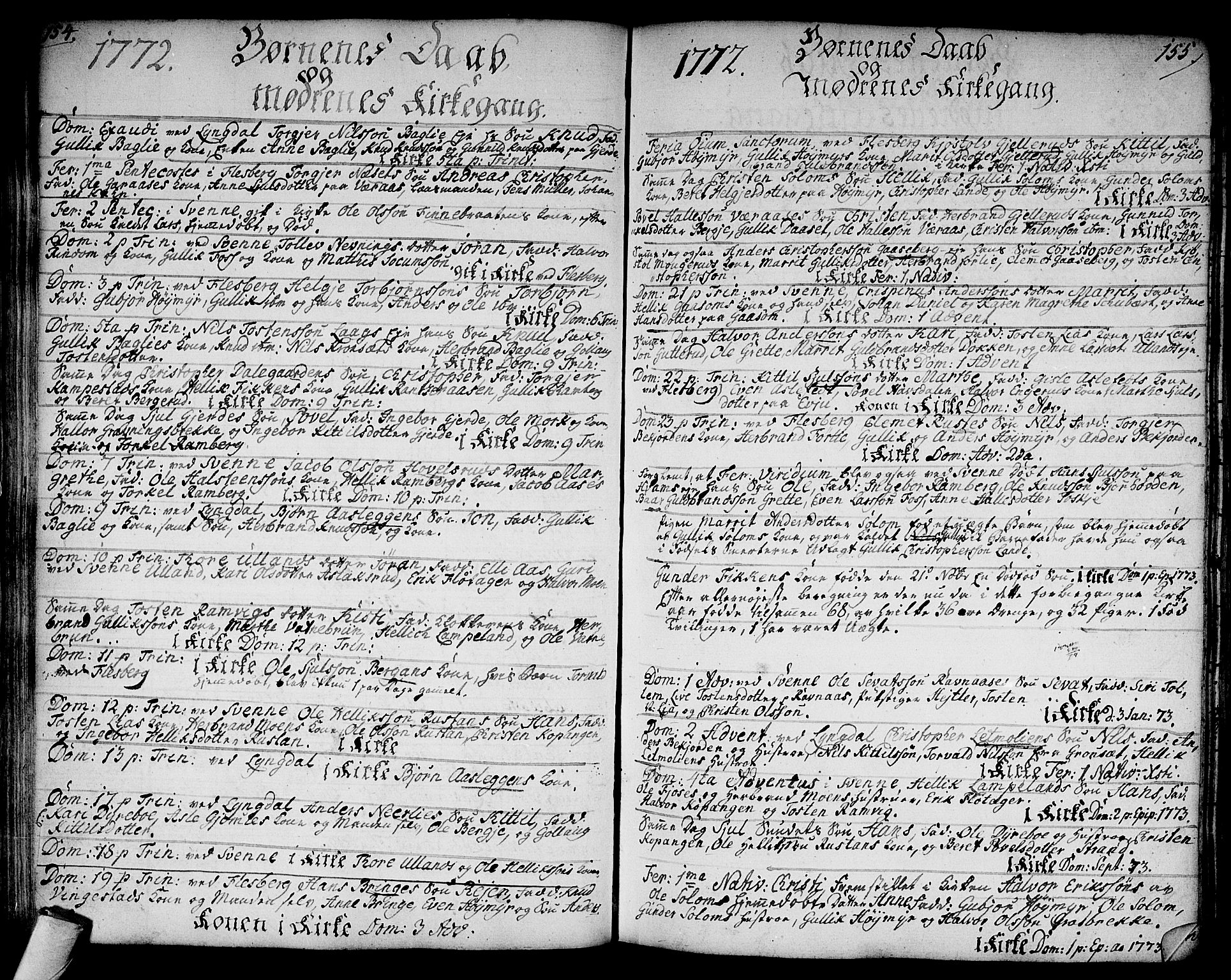 Flesberg kirkebøker, AV/SAKO-A-18/F/Fa/L0003: Ministerialbok nr. I 3, 1748-1790, s. 154-155