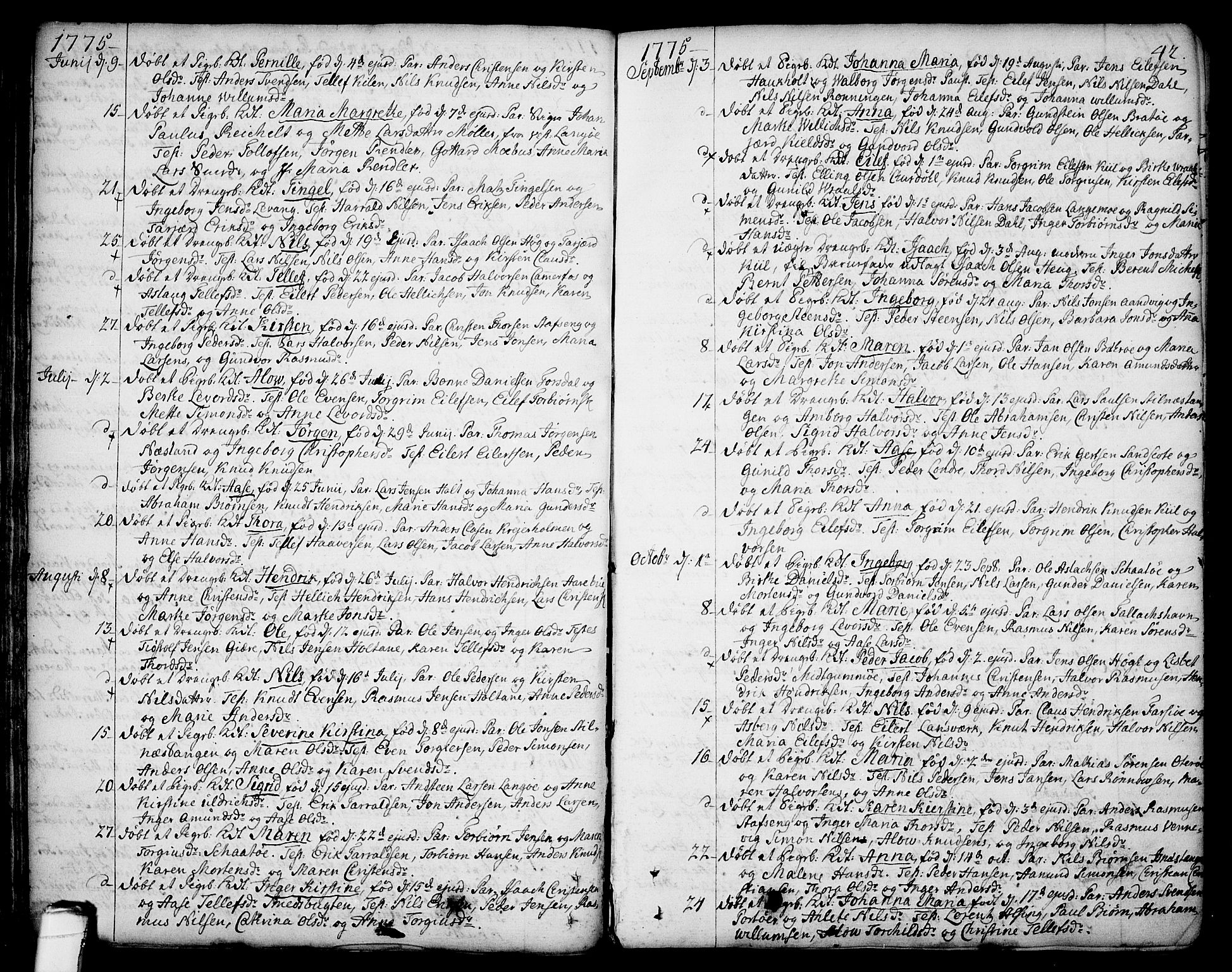 Sannidal kirkebøker, AV/SAKO-A-296/F/Fa/L0002: Ministerialbok nr. 2, 1767-1802, s. 42