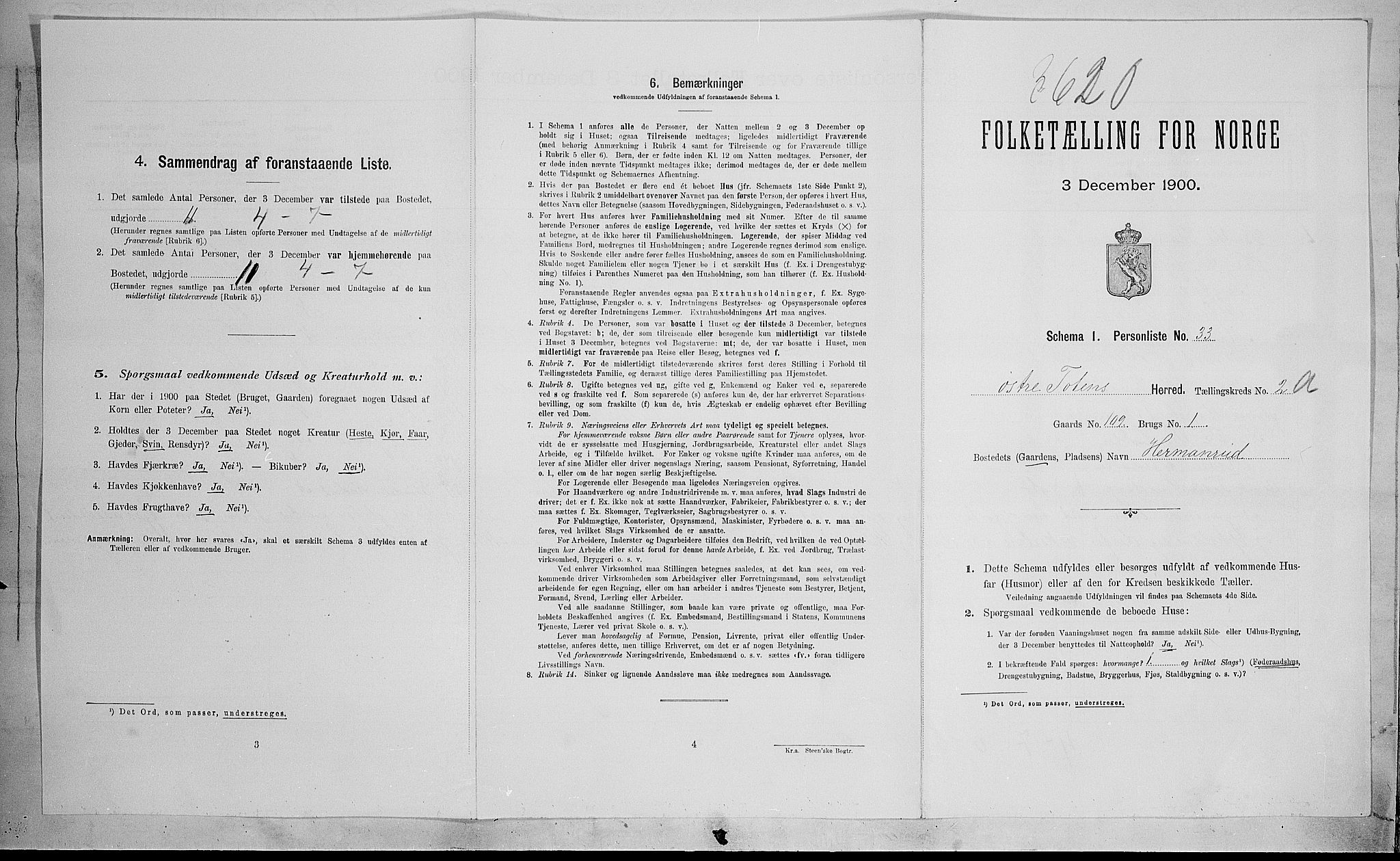 SAH, Folketelling 1900 for 0528 Østre Toten herred, 1900, s. 411