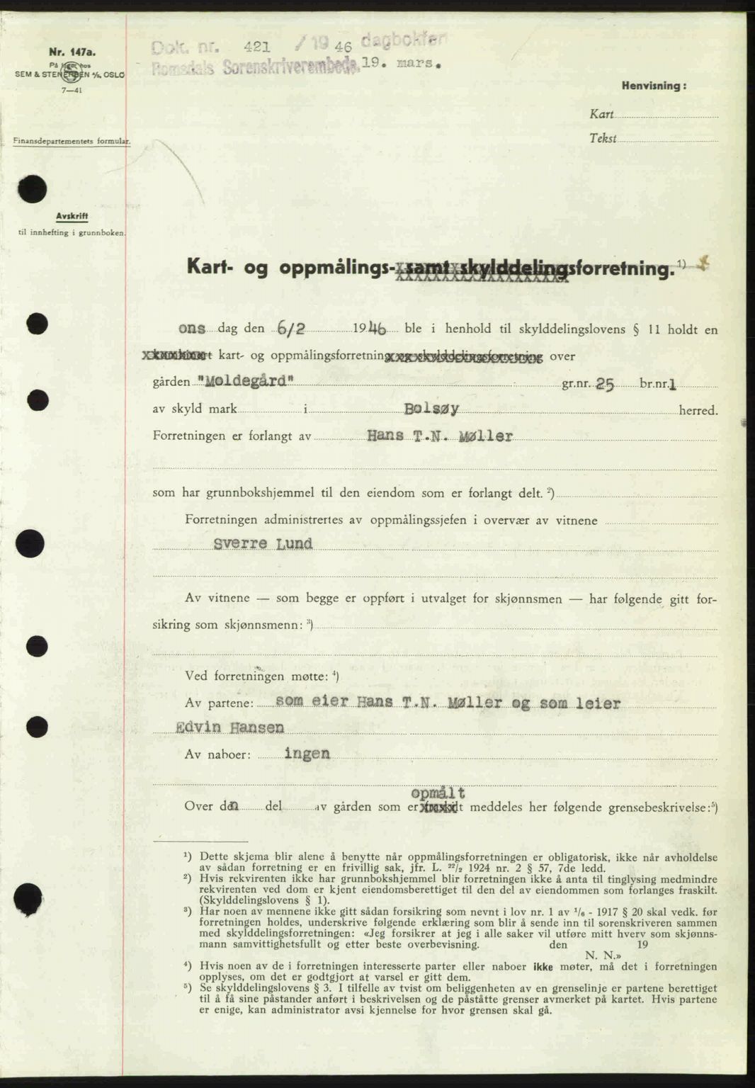 Romsdal sorenskriveri, SAT/A-4149/1/2/2C: Pantebok nr. A19, 1946-1946, Dagboknr: 421/1946