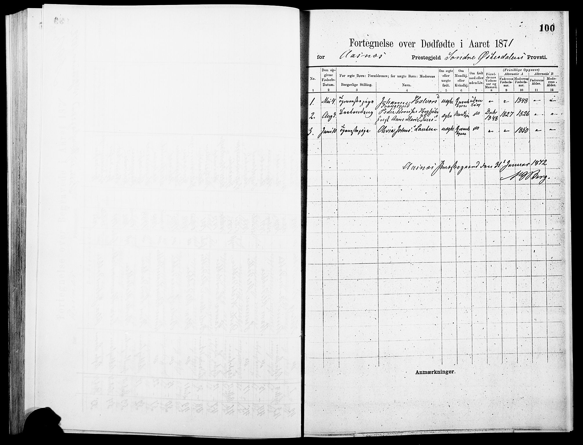 Åsnes prestekontor, SAH/PREST-042/H/Ha/Haa/L0000A: Ministerialbok, 1866-1872, s. 100