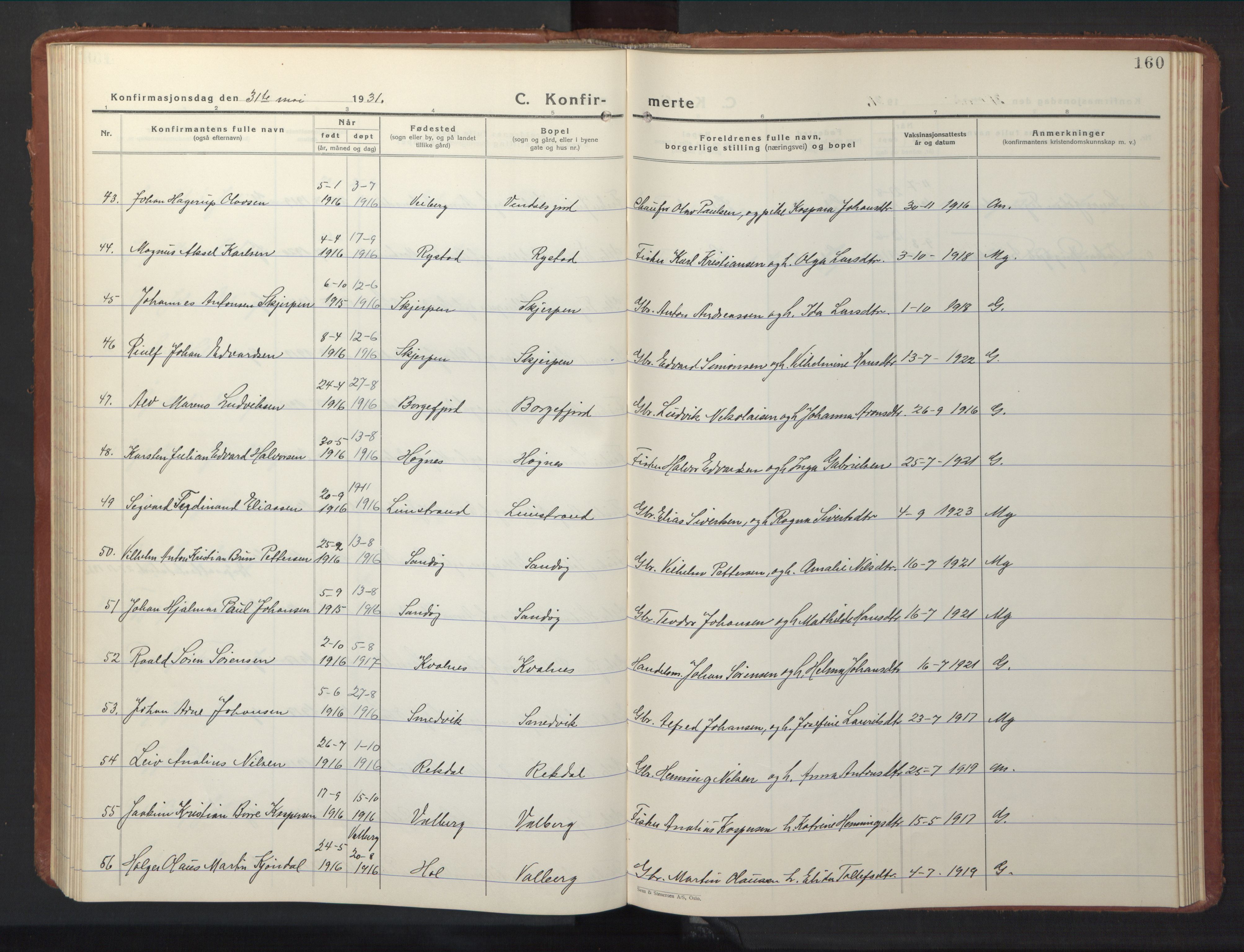 Ministerialprotokoller, klokkerbøker og fødselsregistre - Nordland, AV/SAT-A-1459/880/L1143: Klokkerbok nr. 880C05, 1929-1951, s. 160