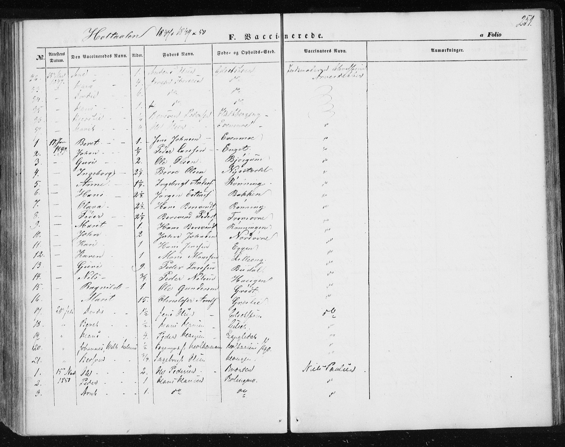 Ministerialprotokoller, klokkerbøker og fødselsregistre - Sør-Trøndelag, AV/SAT-A-1456/685/L0963: Ministerialbok nr. 685A06 /1, 1846-1859, s. 251