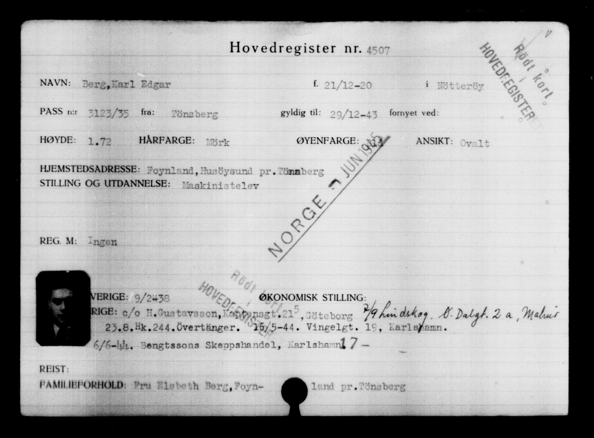 Utenriksstasjonene, Legasjonen i Stockholm, Flyktningkontoret, AV/RA-S-6753/V/Va/L0004: Kjesäterkartoteket, flyktninger med registreringsnr. 3496-6610, 1940-1945, s. 1213