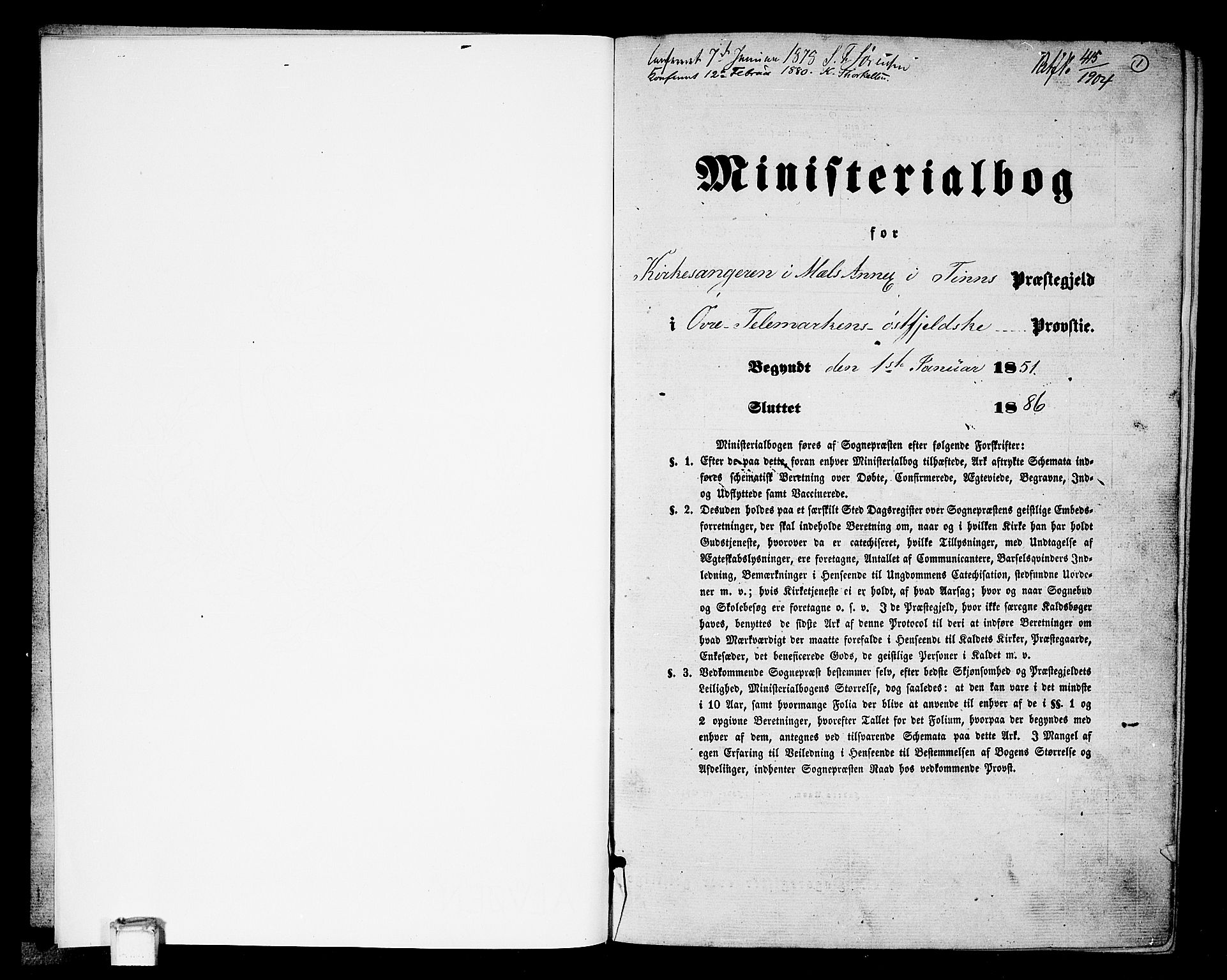 Tinn kirkebøker, AV/SAKO-A-308/G/Gb/L0002: Klokkerbok nr. II 2, 1851-1886, s. 1