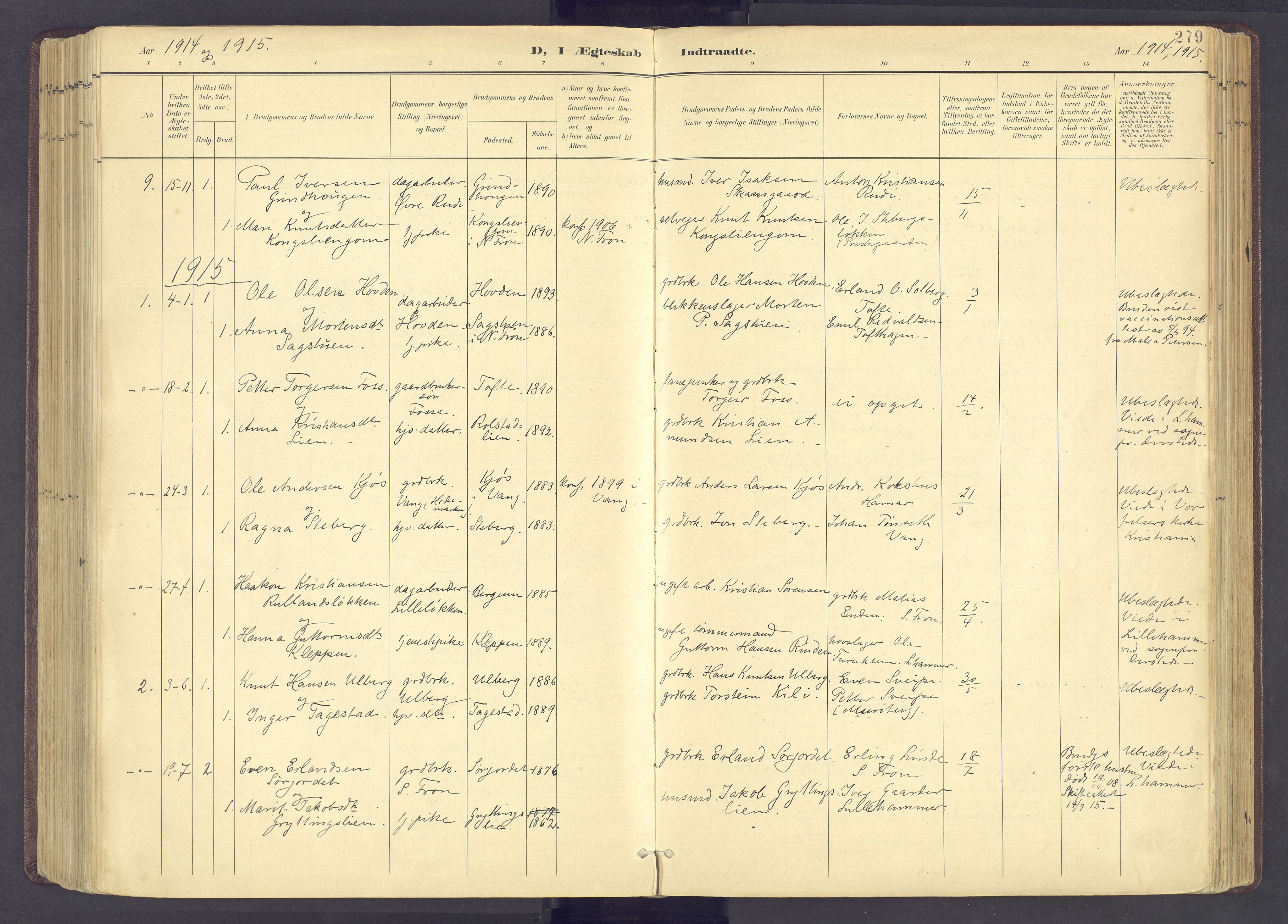 Sør-Fron prestekontor, AV/SAH-PREST-010/H/Ha/Haa/L0004: Ministerialbok nr. 4, 1898-1919, s. 279