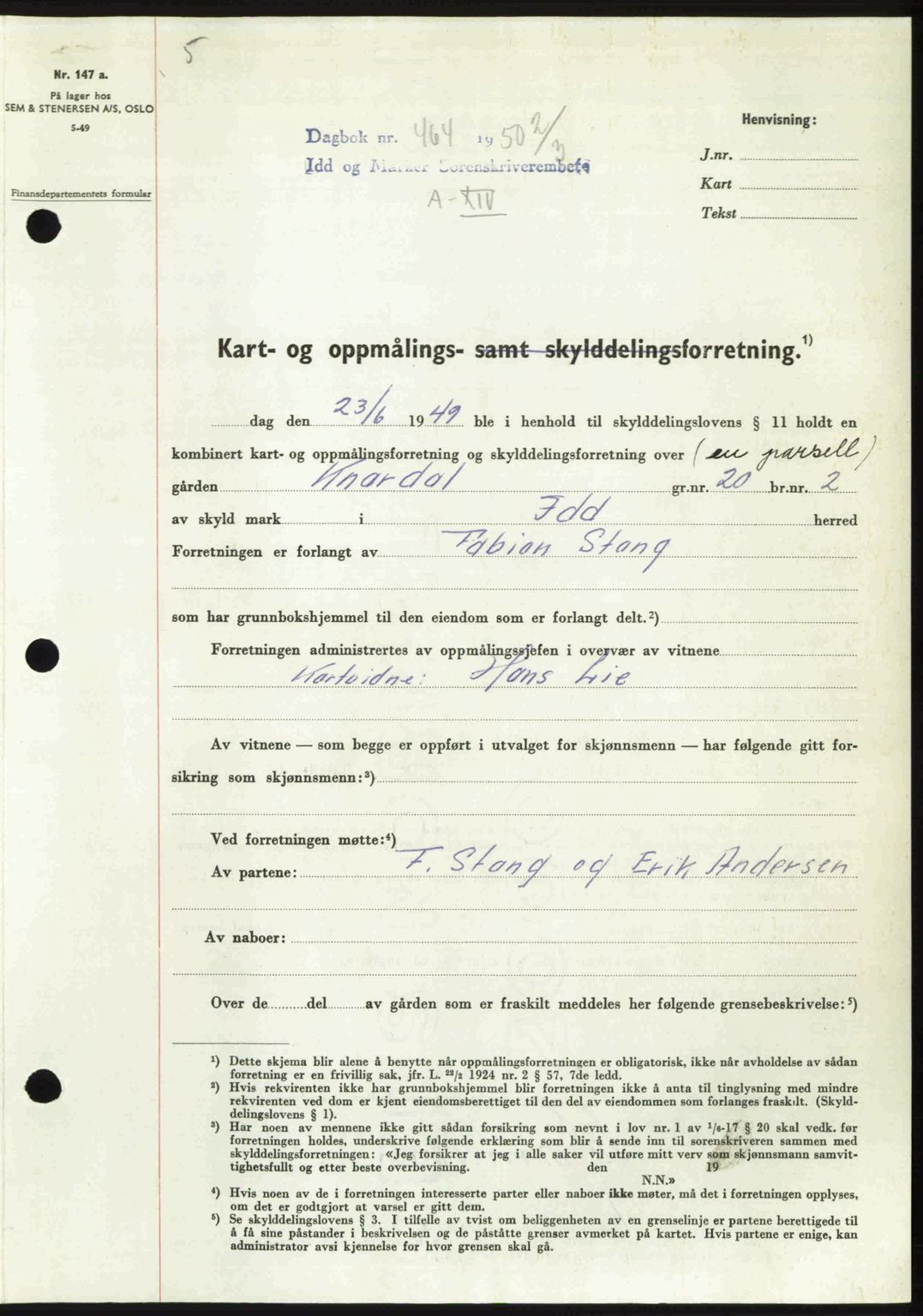 Idd og Marker sorenskriveri, AV/SAO-A-10283/G/Gb/Gbb/L0014: Pantebok nr. A14, 1950-1950, Dagboknr: 464/1950