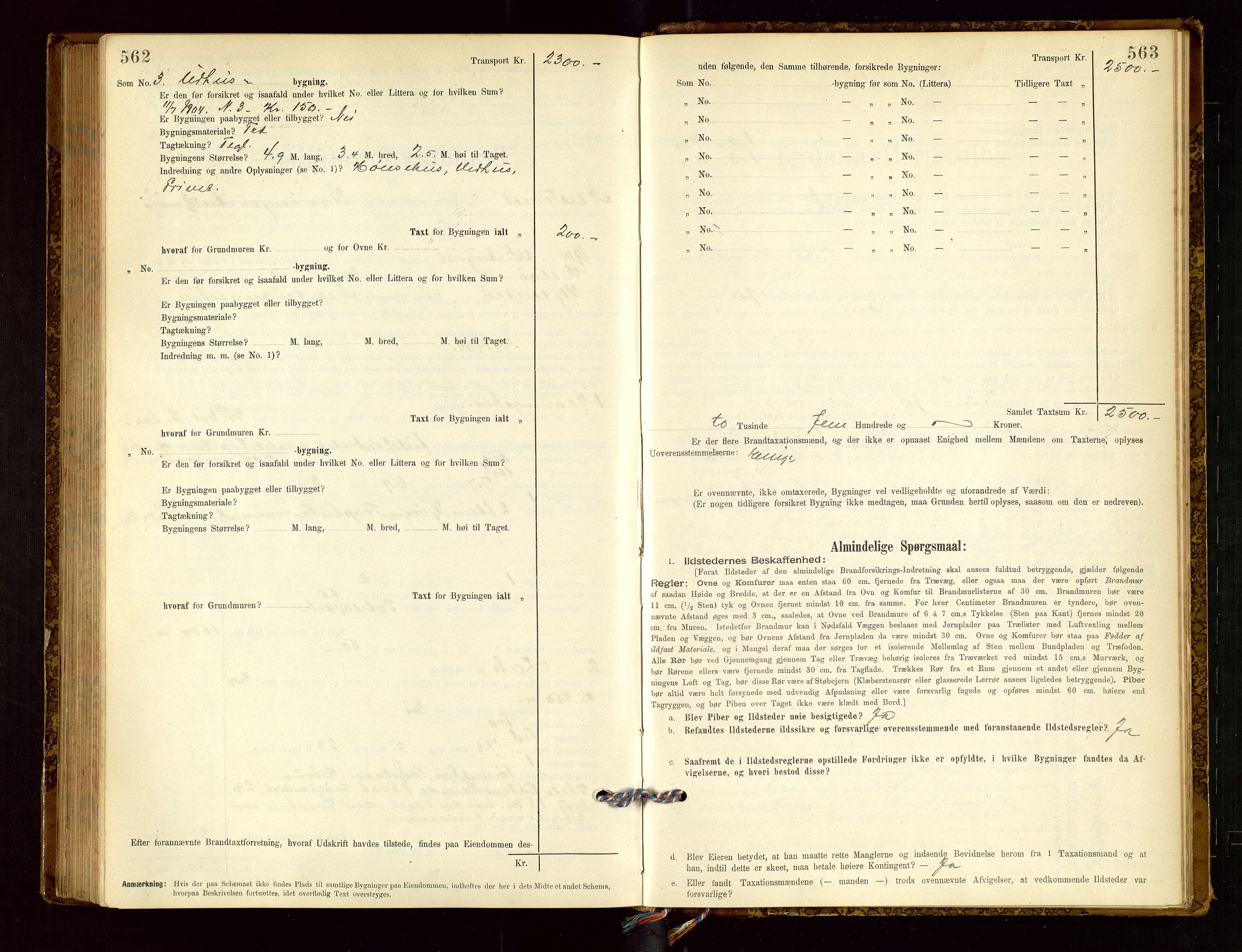 Nedstrand lensmannskontor, SAST/A-100236/Gob/L0001: "Brandtaxationsprotokol for Nerstrand Lensmandsdistrikt Ryfylke fogderi", 1895-1915, s. 562-563