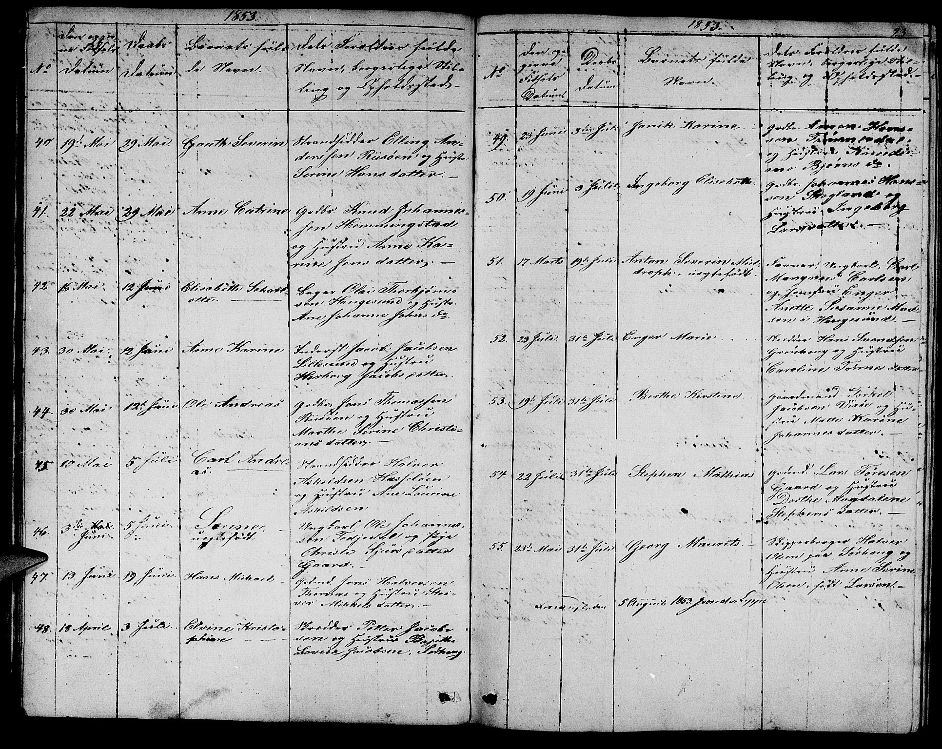 Torvastad sokneprestkontor, SAST/A -101857/H/Ha/Hab/L0004: Klokkerbok nr. B 4, 1850-1864, s. 23