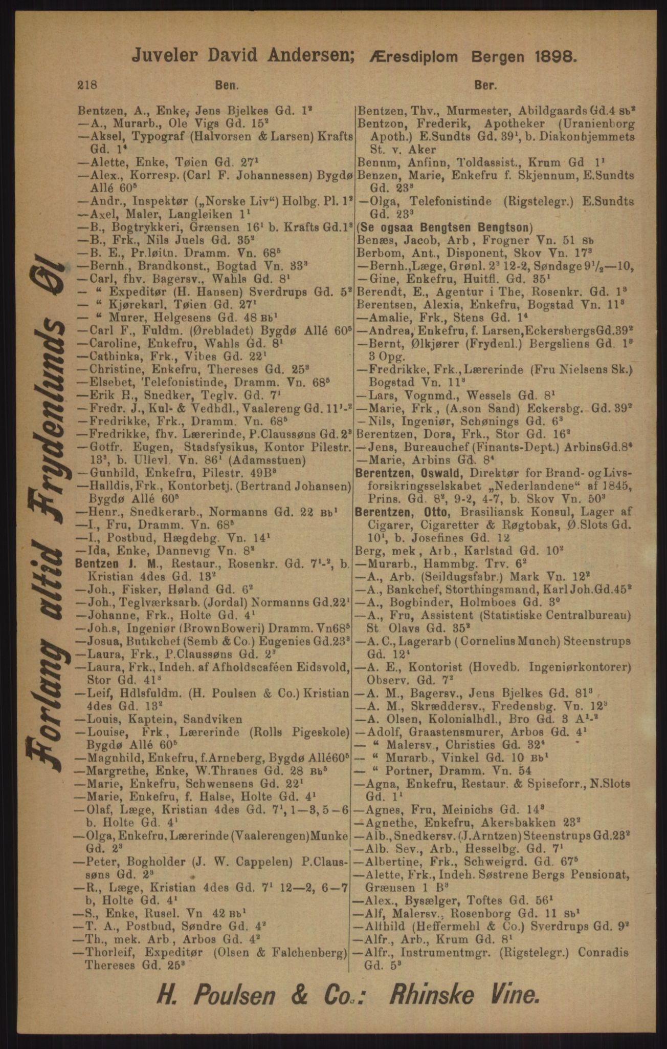 Kristiania/Oslo adressebok, PUBL/-, 1905, s. 218