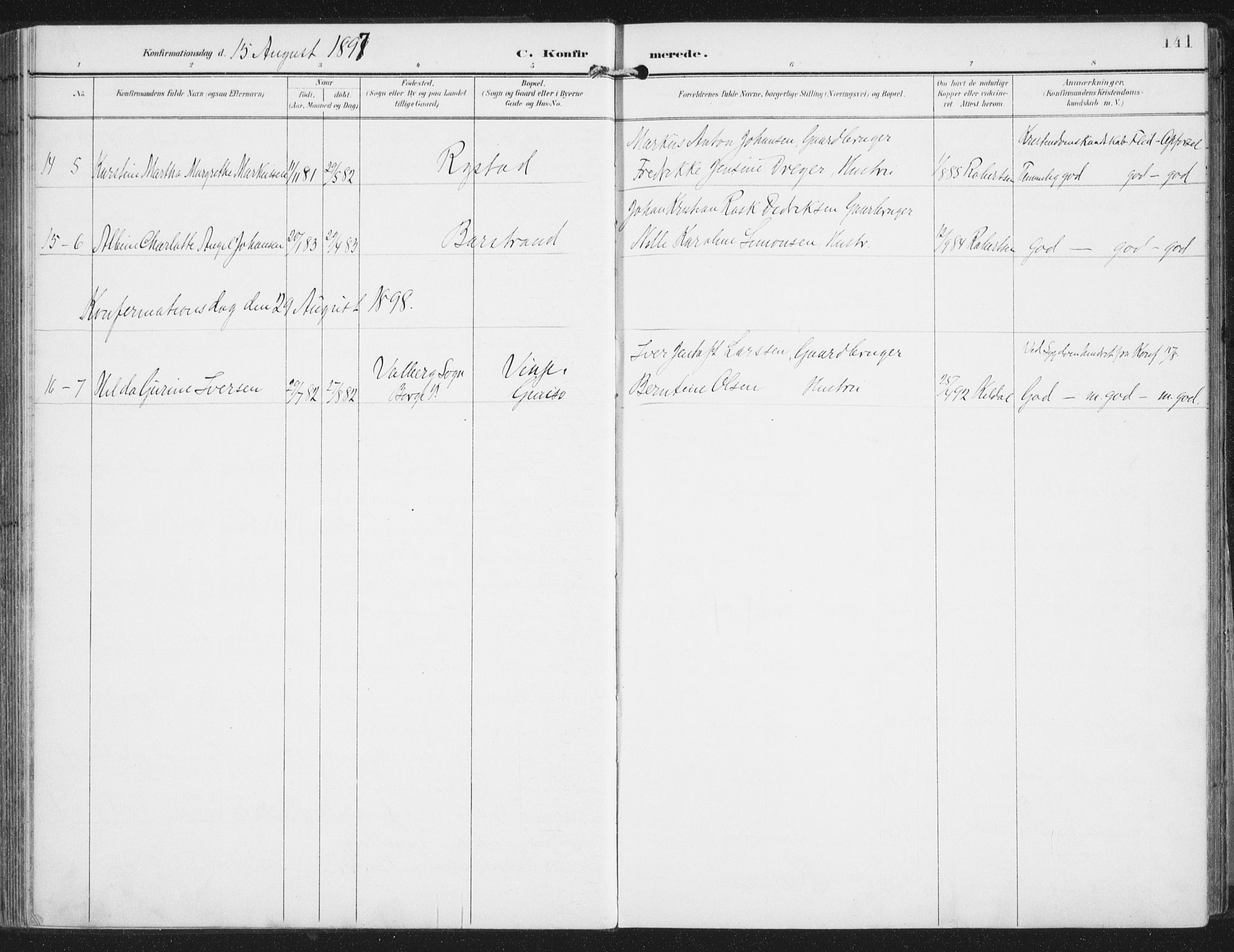 Ministerialprotokoller, klokkerbøker og fødselsregistre - Nordland, AV/SAT-A-1459/876/L1098: Ministerialbok nr. 876A04, 1896-1915, s. 141
