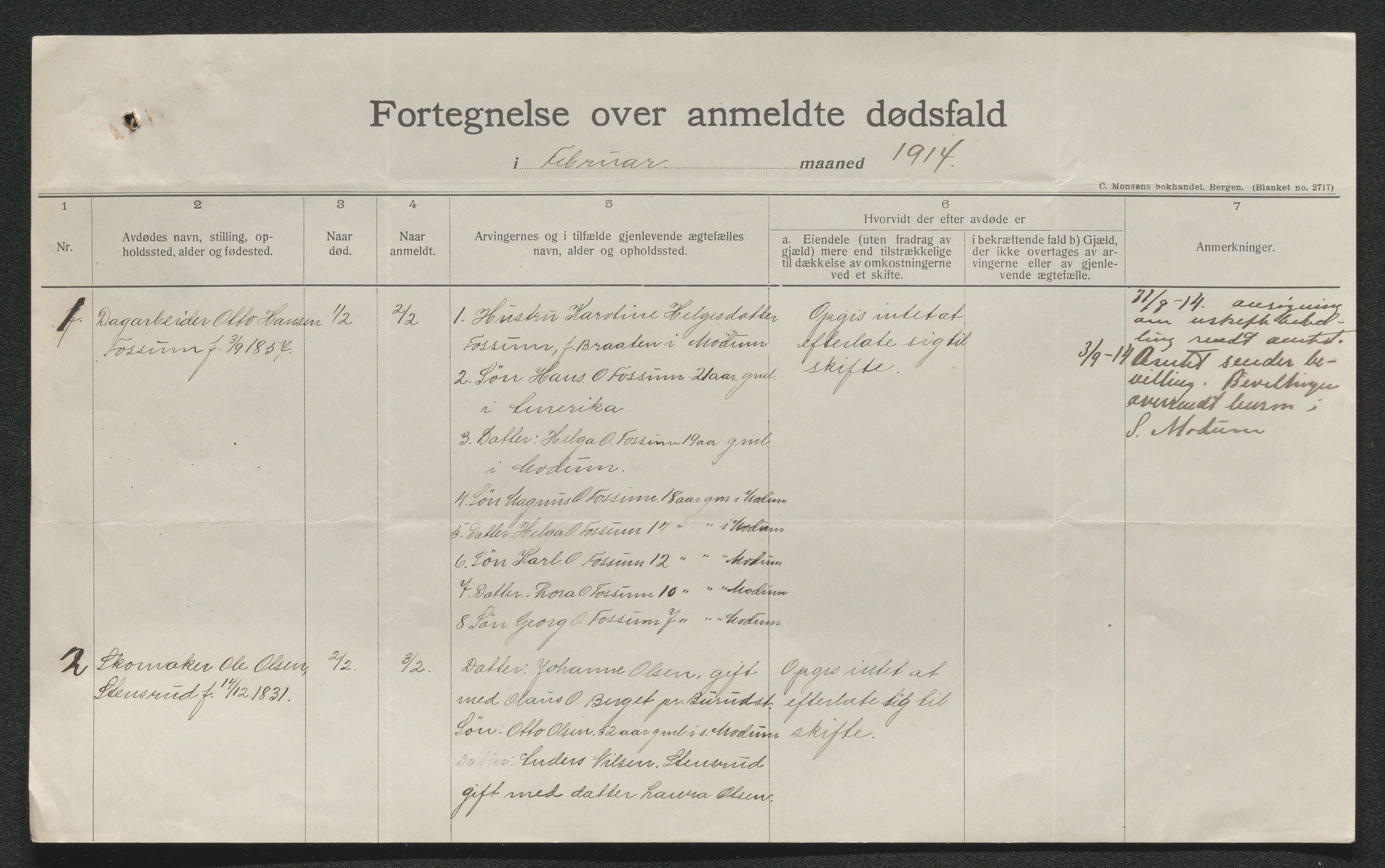 Eiker, Modum og Sigdal sorenskriveri, AV/SAKO-A-123/H/Ha/Hab/L0037: Dødsfallsmeldinger, 1914-1915, s. 116