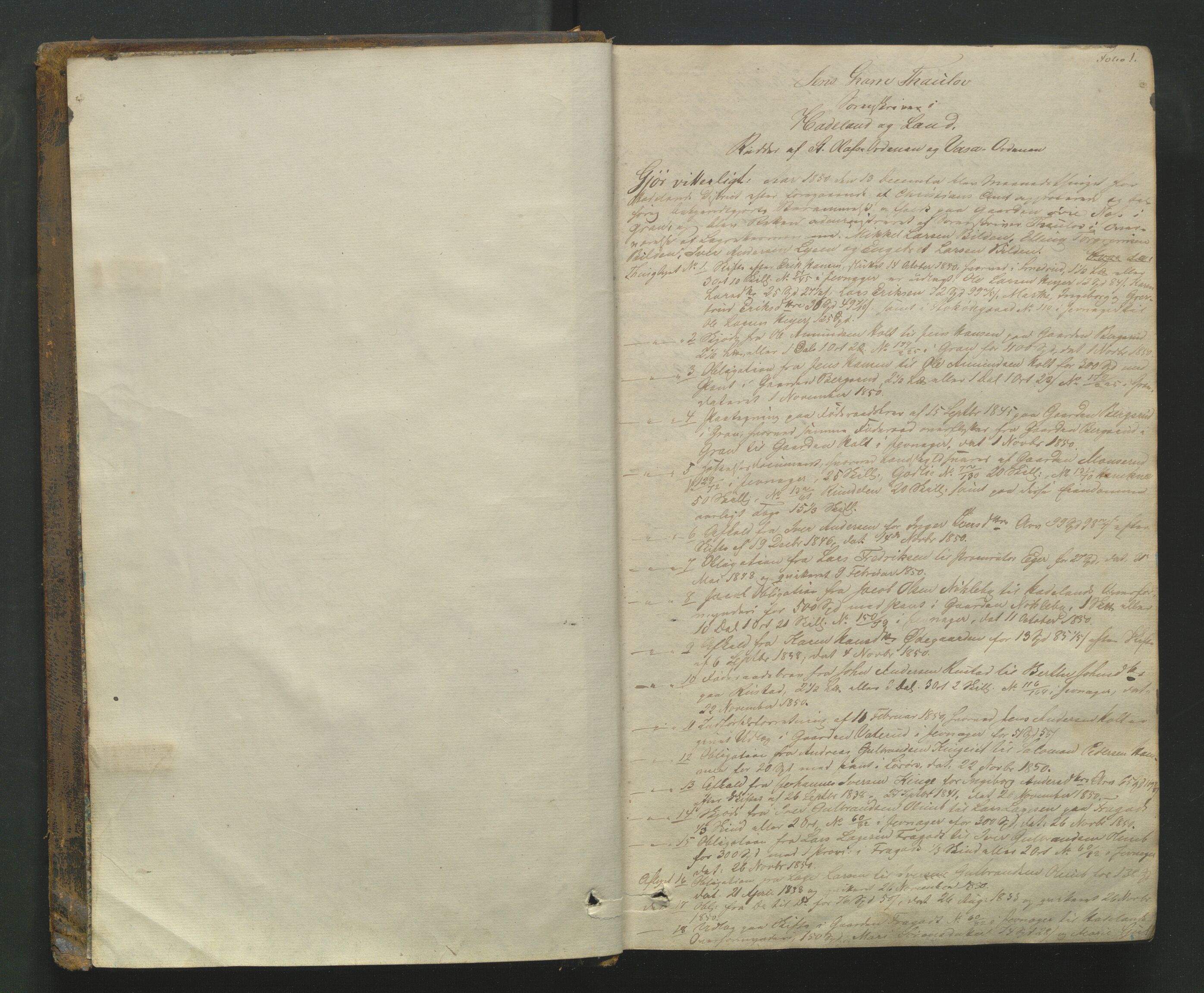 Hadeland og Land tingrett, AV/SAH-TING-010/G/Gb/L0009: Tingbok, 1850-1857, s. 1a