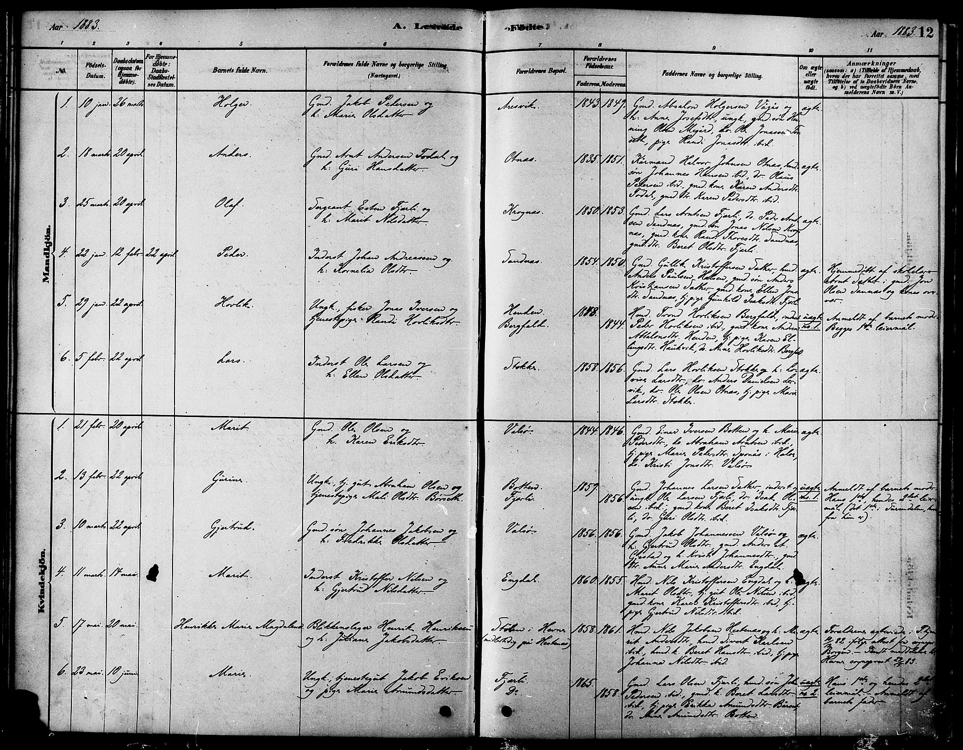 Ministerialprotokoller, klokkerbøker og fødselsregistre - Møre og Romsdal, SAT/A-1454/580/L0924: Ministerialbok nr. 580A01, 1878-1887, s. 12