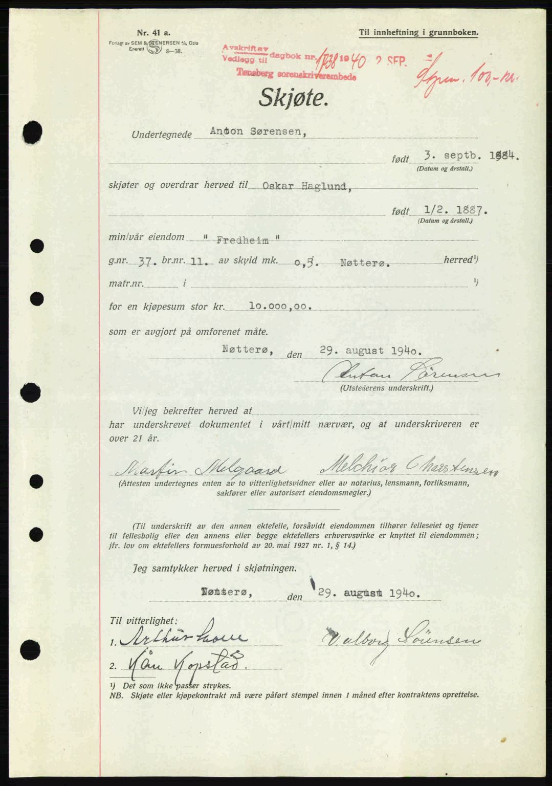 Tønsberg sorenskriveri, AV/SAKO-A-130/G/Ga/Gaa/L0009: Pantebok nr. A9, 1940-1941, Dagboknr: 1738/1940