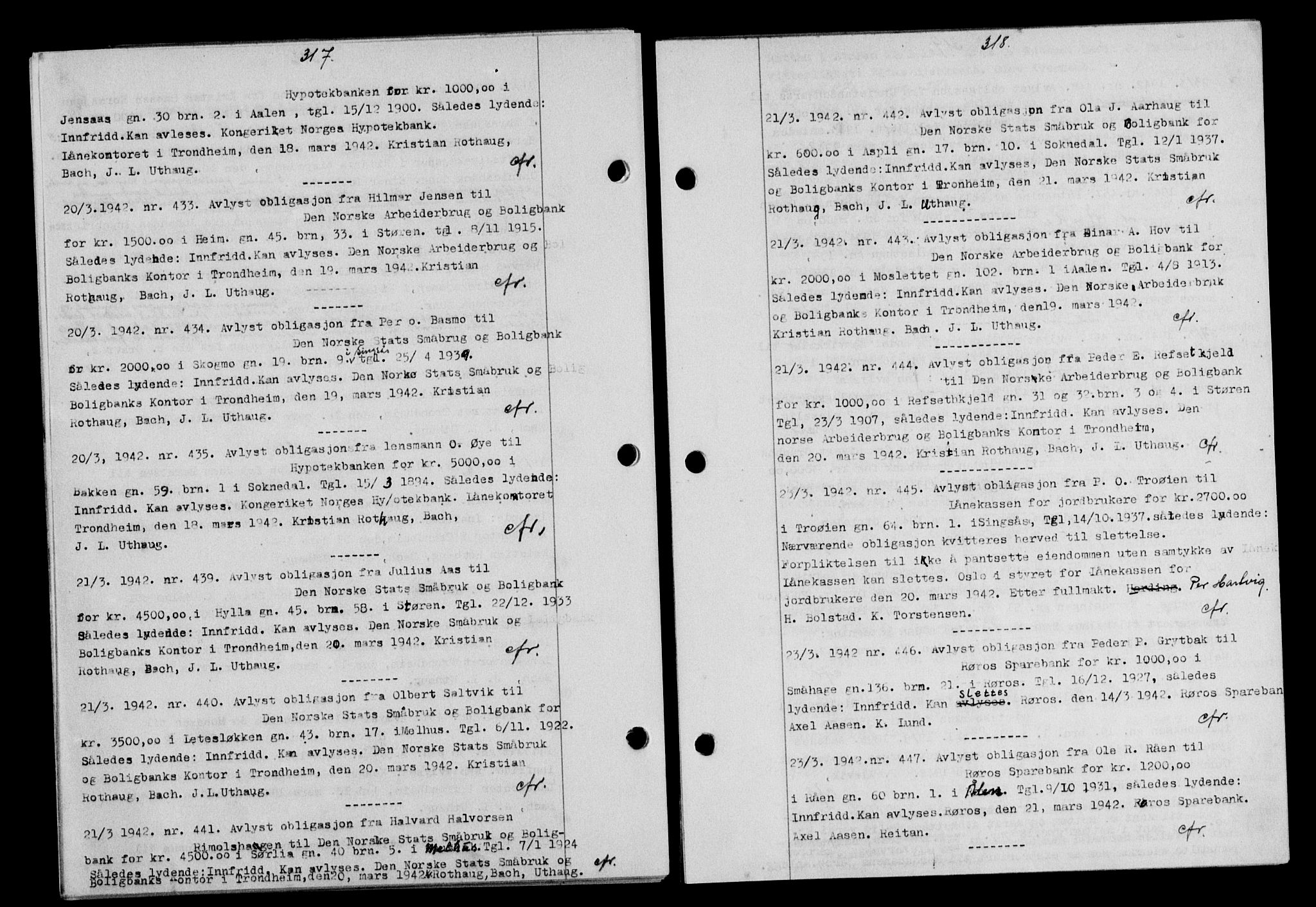 Gauldal sorenskriveri, SAT/A-0014/1/2/2C/L0054: Pantebok nr. 59, 1941-1942, Dagboknr: 433/1942