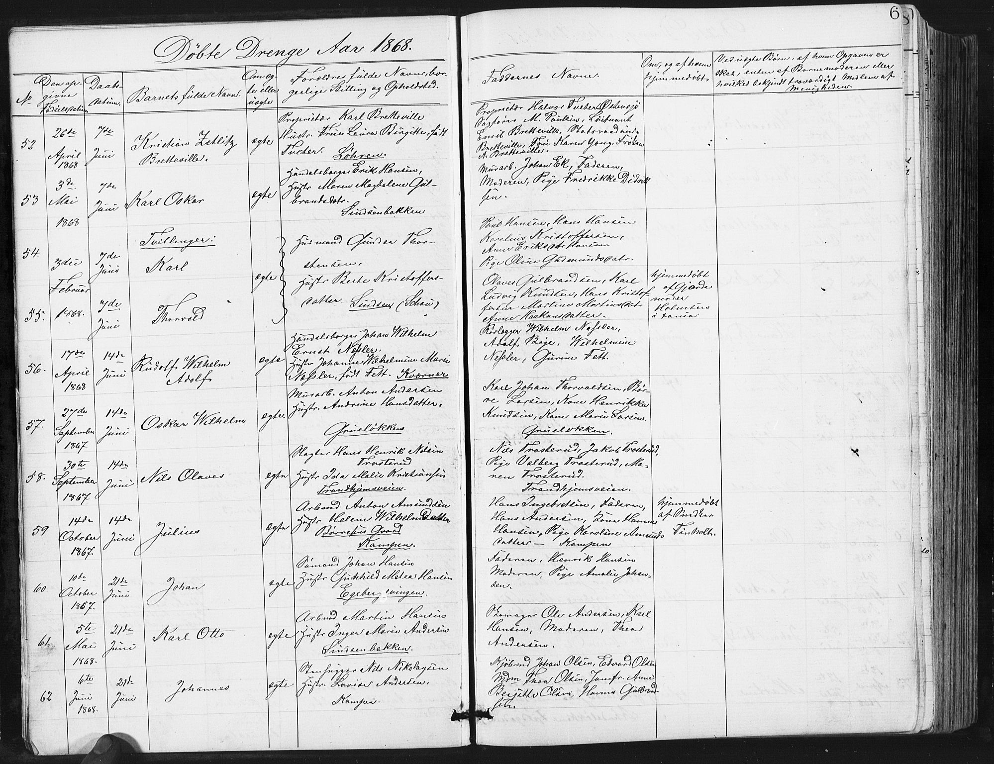 Østre Aker prestekontor Kirkebøker, AV/SAO-A-10840/G/Ga/L0003: Klokkerbok nr. I 3, 1868-1913, s. 6